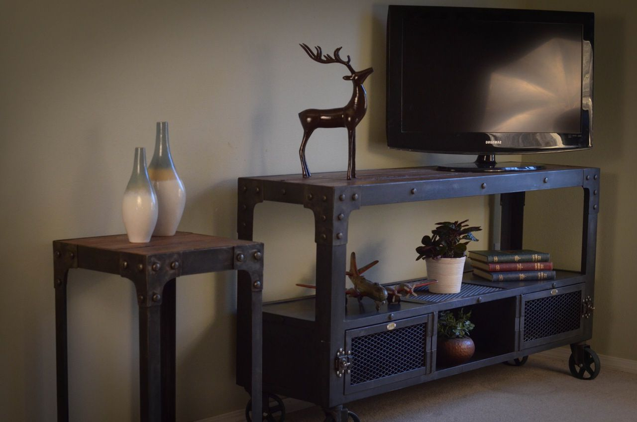 Cast Iron Tv Stands For Best And Newest Darkened Steel Industrial Television Stand, On Top Of Vintage (Photo 15 of 20)