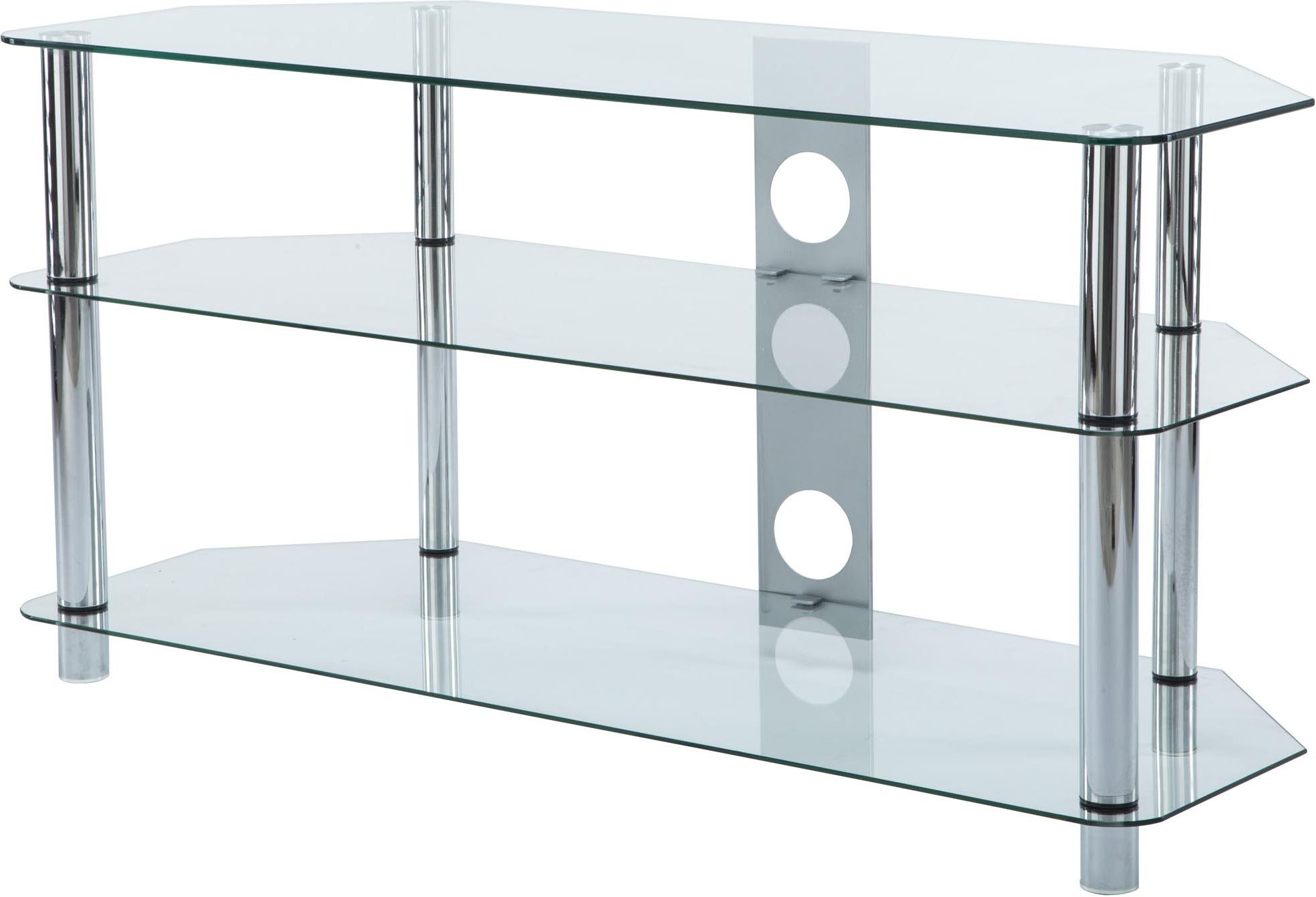 Clear Glass Tv Stand Throughout 2018 Silver Entertainment Stand Black And Chrome Tv Stands Clear Glass (View 17 of 20)