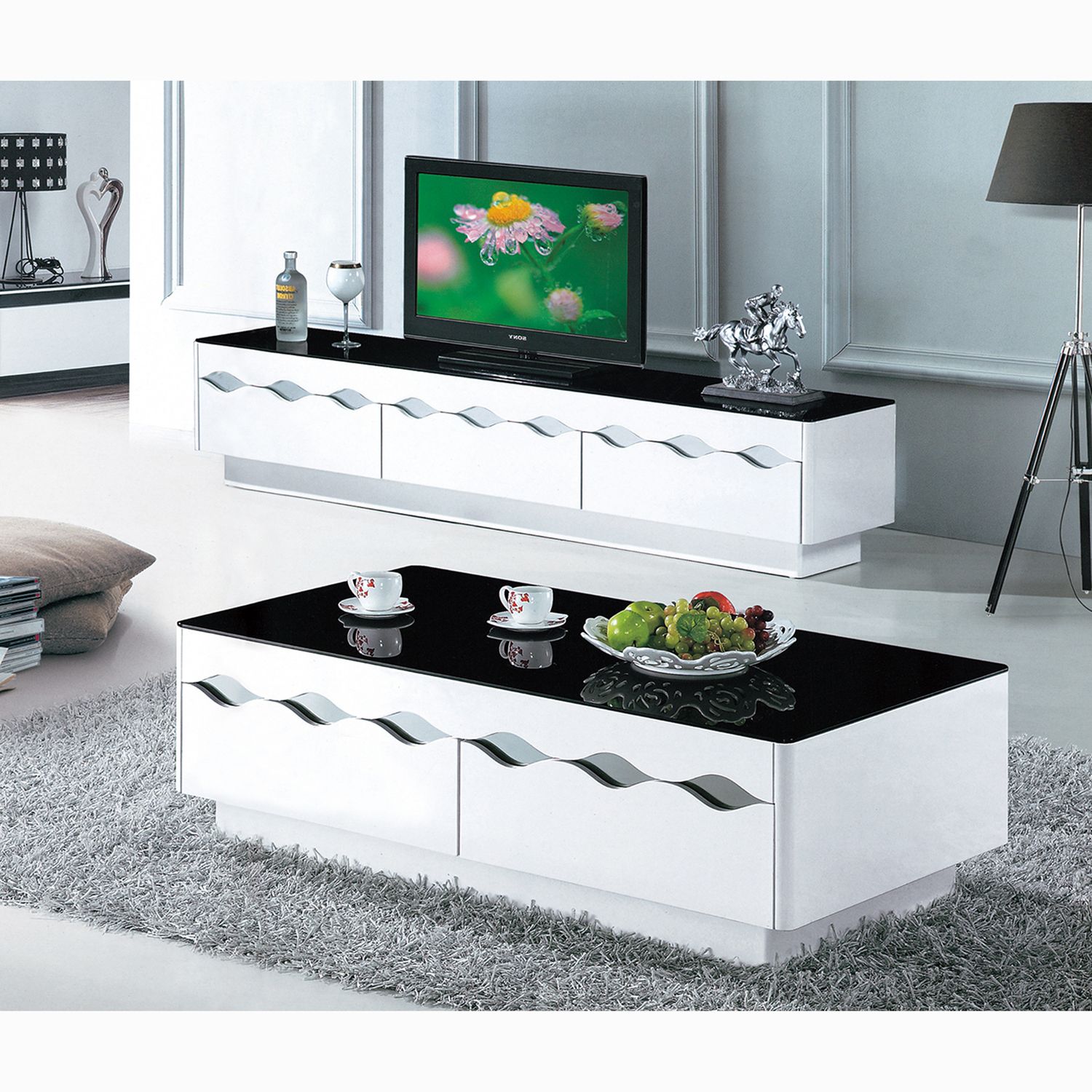Coffee Tables And Tv Stands Sets In Favorite Coffee Table And Tv Console Cabinet With Doors Trays Walmart (View 6 of 20)