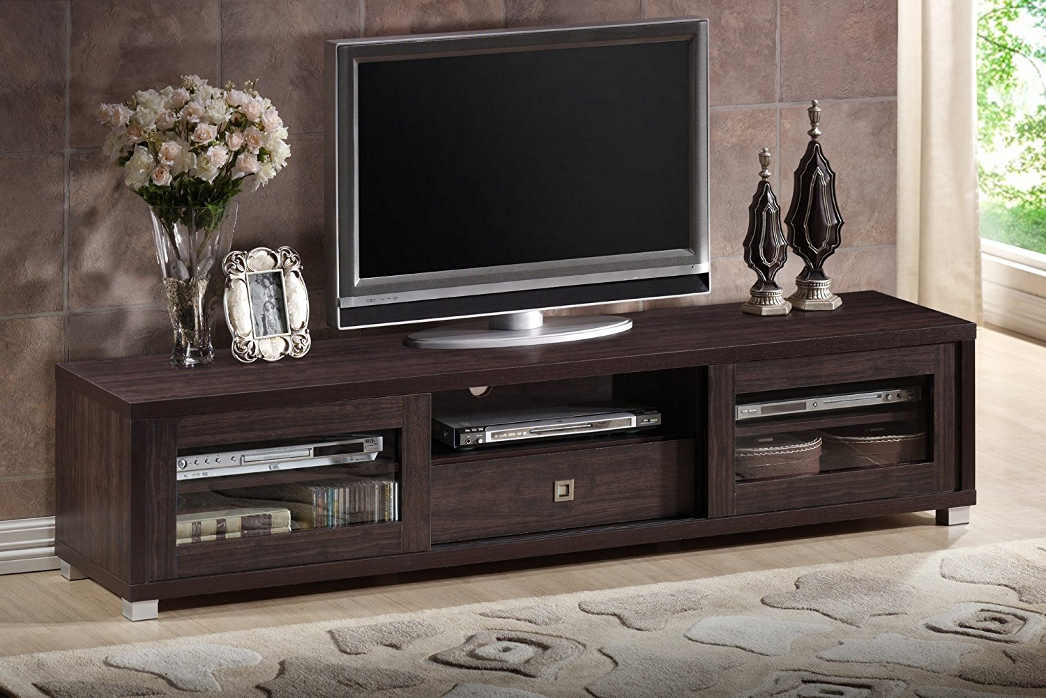 Coolest Dark Wood Tv Stand Amazon: Wholesale Interiors – Furnish Intended For Most Popular Dark Wood Tv Stands (Photo 13 of 20)