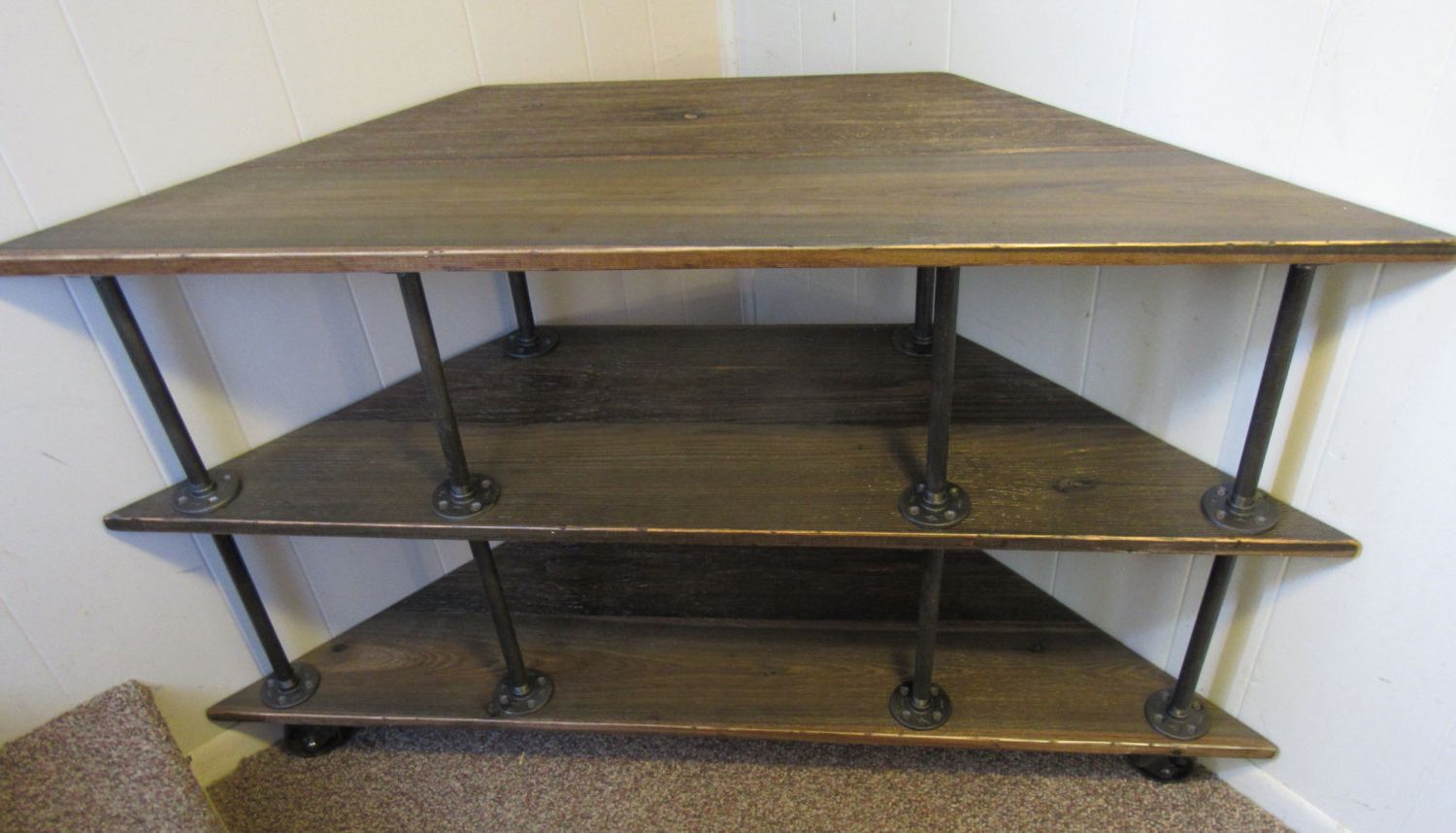 Corner Tv Stand, Industrial, Iron And Wood, For 46 To 52 Tvs Pertaining To Trendy Industrial Corner Tv Stands (View 1 of 20)