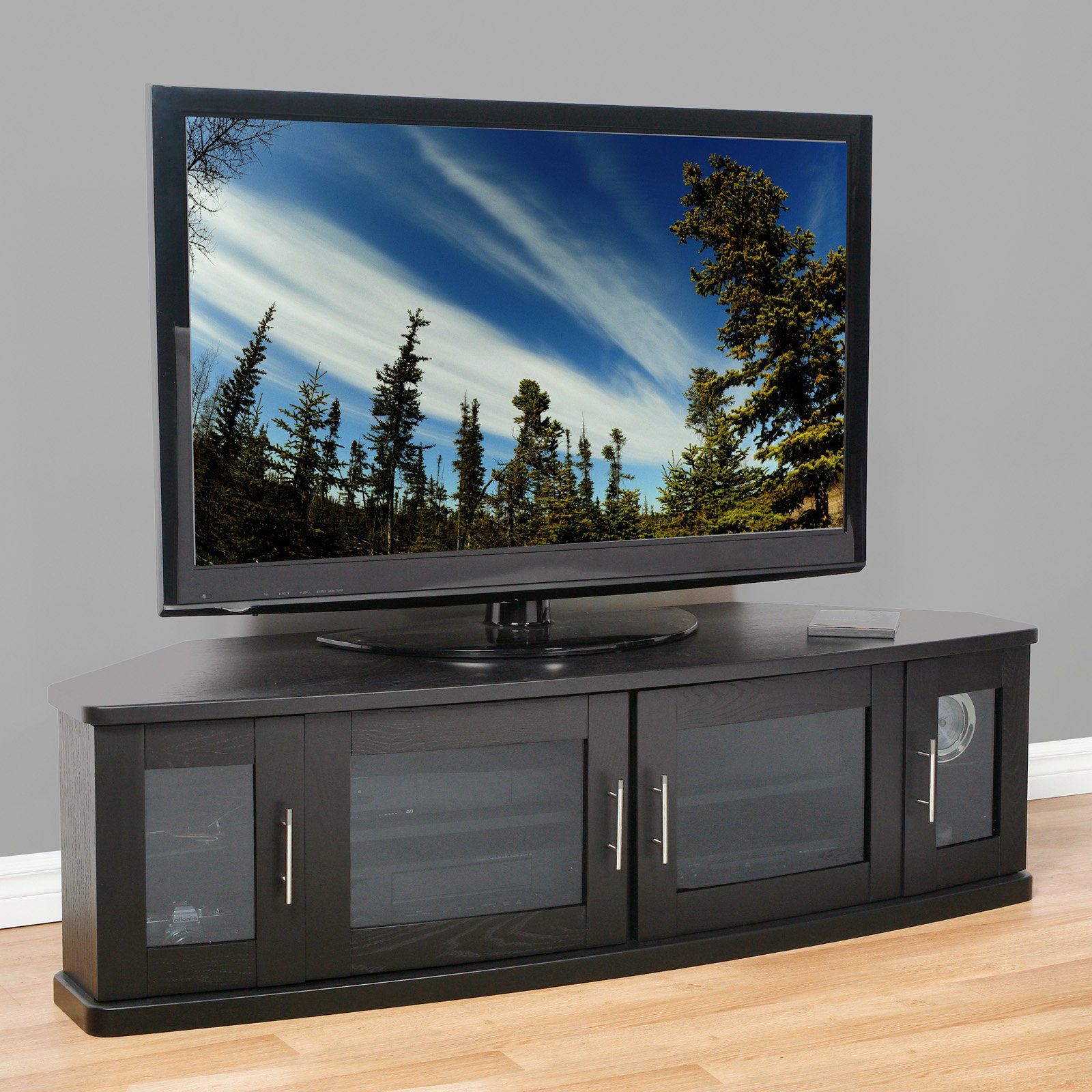 Cornet Tv Stands Throughout Recent Plateau Newport 62 Inch Corner Tv Stand In Black – Walmart (View 15 of 20)
