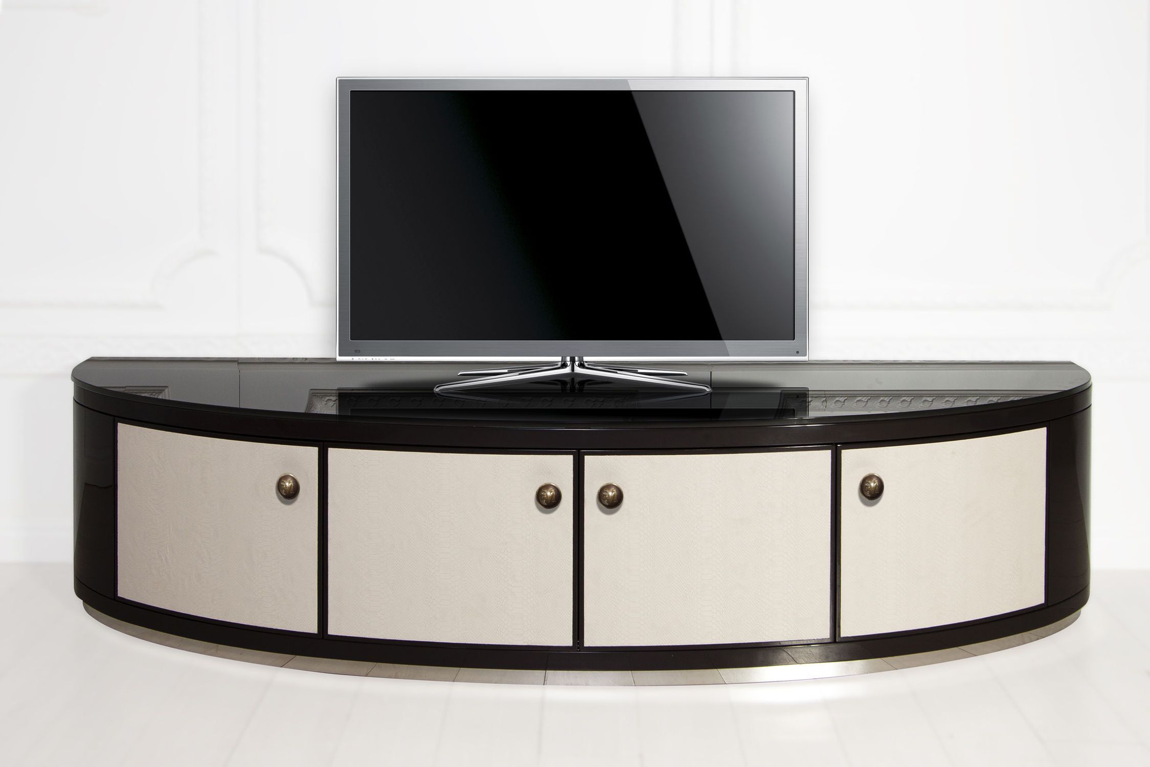 Current Traditional Tv Cabinets Intended For Traditional Tv Cabinet / Lacquered Wood / Glass / Leather – Collier (Photo 16 of 20)
