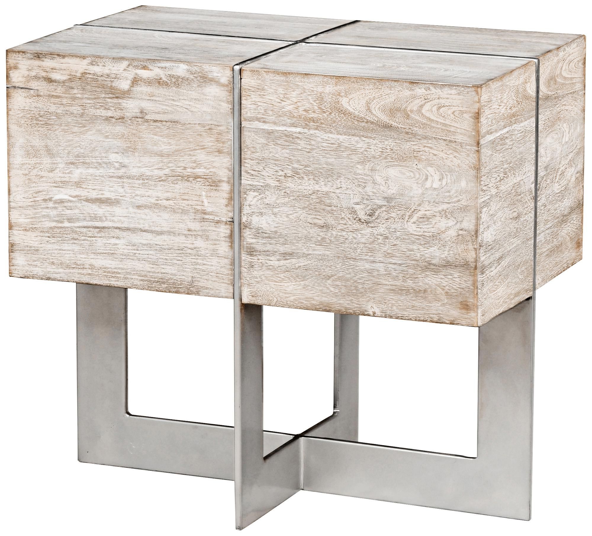 Desmond White Wash Solid Mango Wood Block End Table (Photo 17 of 20)