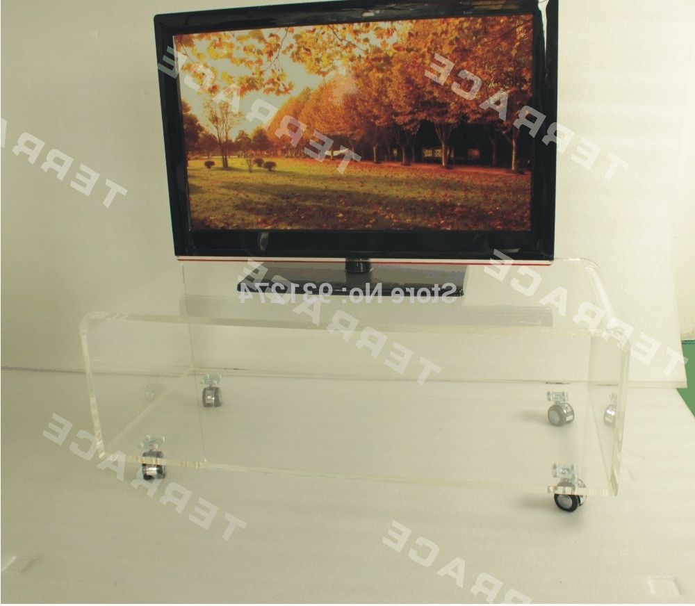 Famous Clear Acrylic Tv Stands Pertaining To Clear Acrylic Tv Stand On Wheels,lucite Rolling Occasional Side (Photo 2 of 20)
