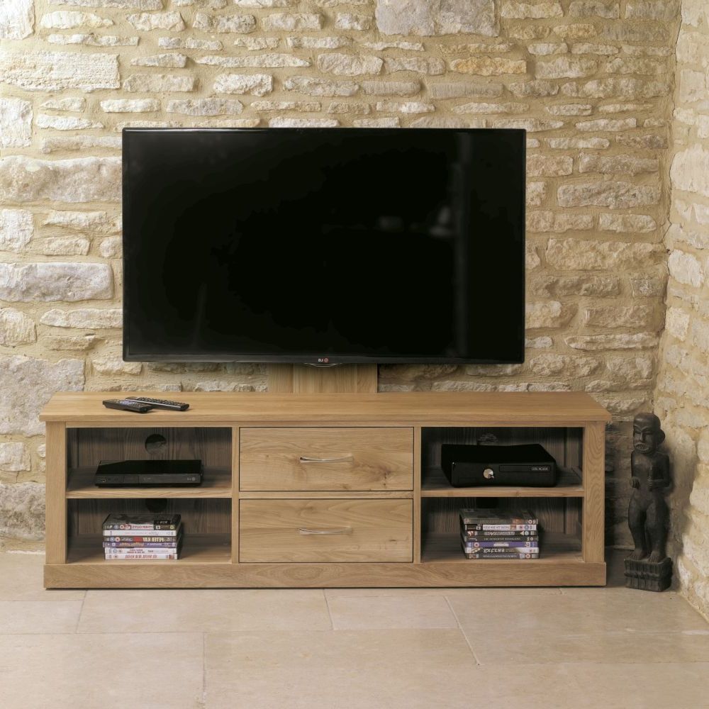 Famous Contemporary Oak Tv Cabinets For Buy Baumhaus Mobel Oak Mounted 2 Drawer Widescreen Television (Photo 7 of 20)