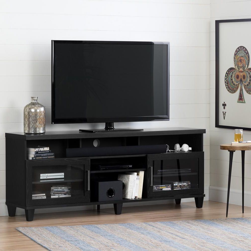 Famous South Shore Adrian Black Oak Tv Stand For Tvs Up To 75 In. 10563 Intended For Long Black Tv Stands (Photo 1 of 20)