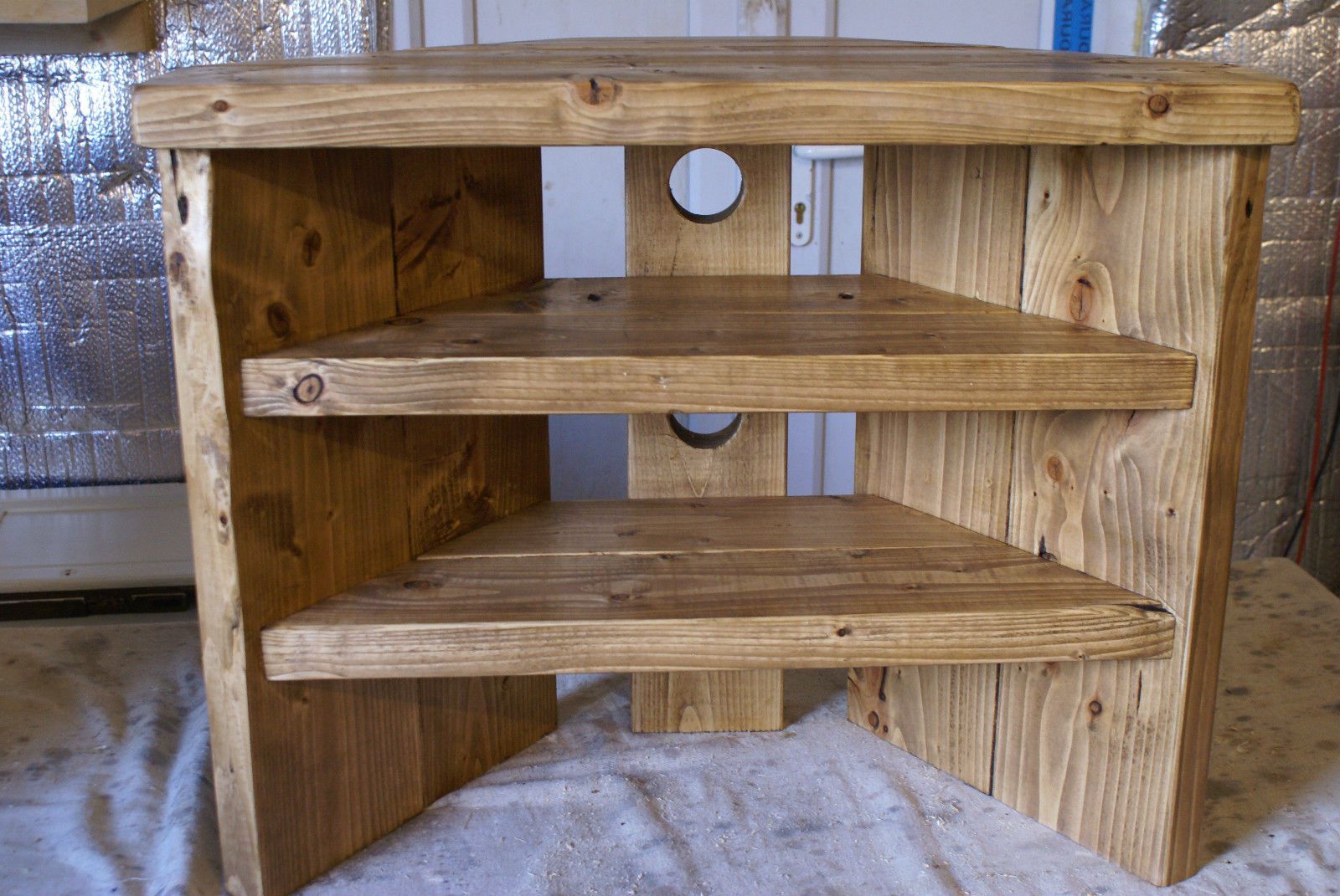 Fashionable Rustic Corner Tv Stands Regarding Rustic Corner Tv Stand Solid Wood Unit Cabinet Plank Sleeper Oiled (View 7 of 20)