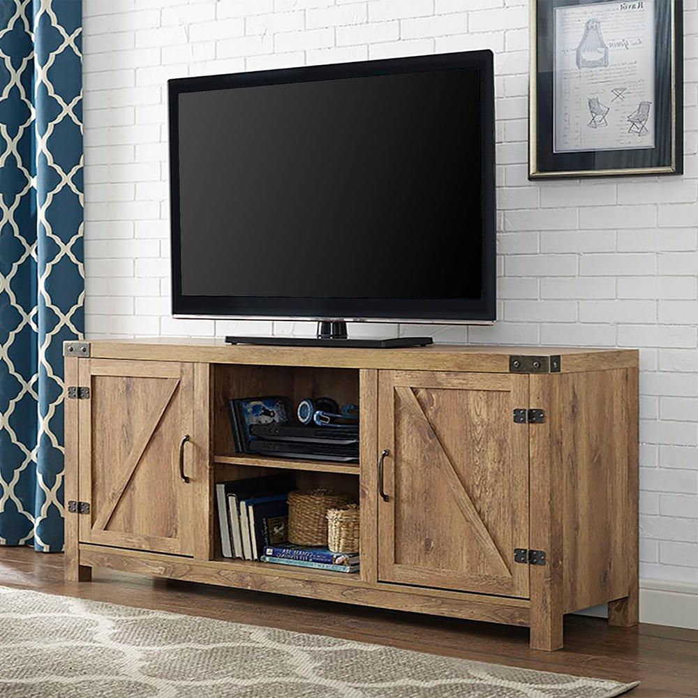 Fashionable Walker Edison Furniture Company 58 In. Rustic Oak Barn Door Tv Stand Intended For Cheap Rustic Tv Stands (Photo 5 of 20)