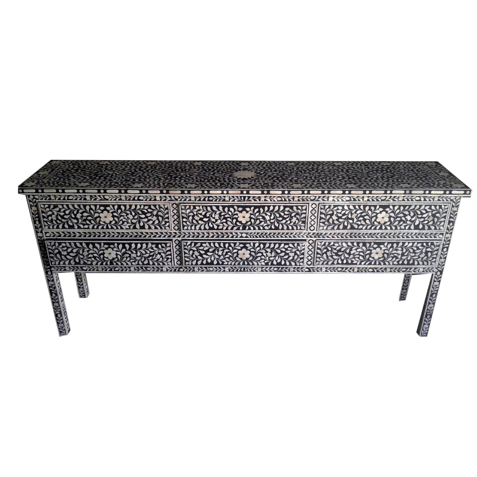 Favorite Black And White Inlay Console Tables Pertaining To Black Bone Inlay Large Sideboard (View 18 of 20)