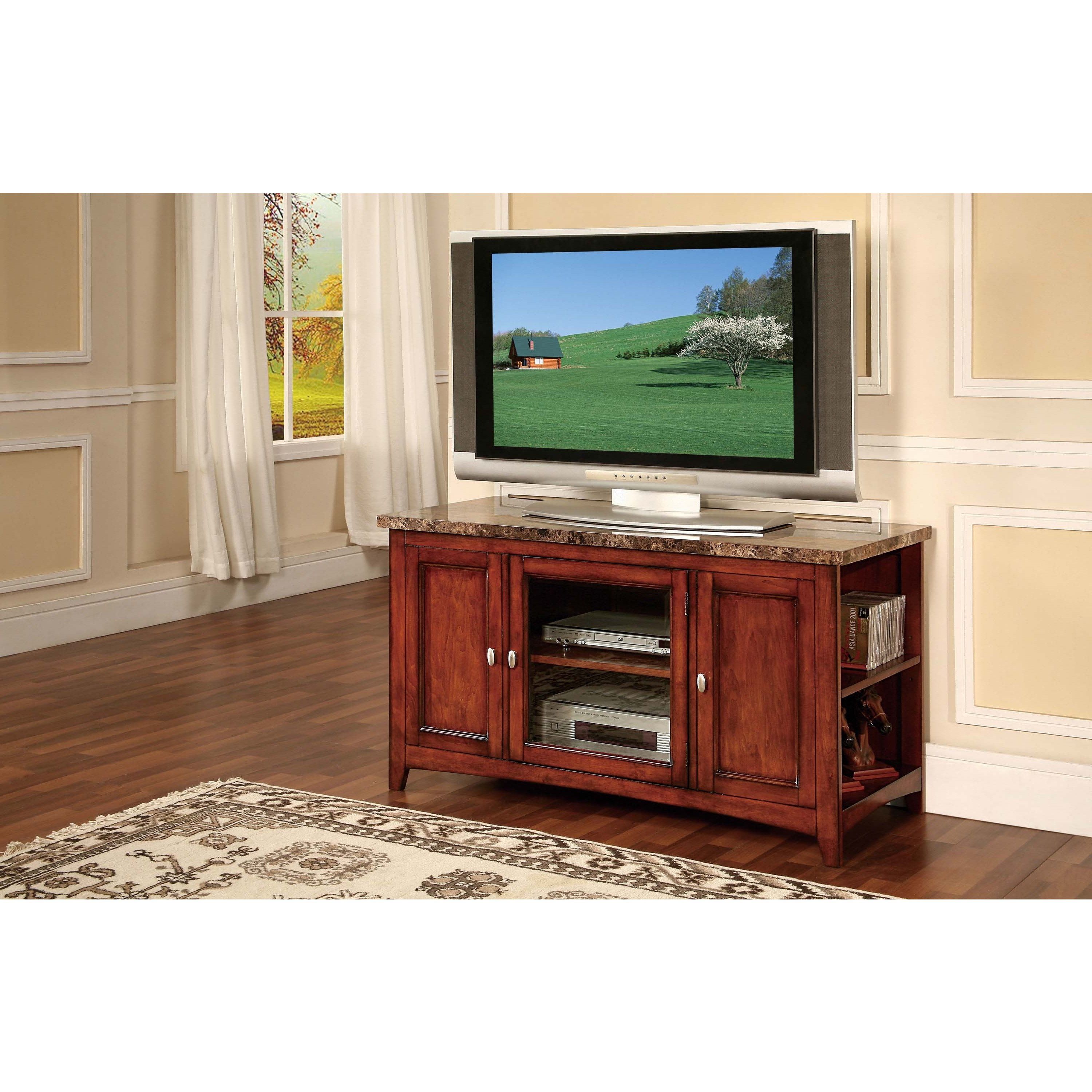 Favorite Cherry Wood Tv Stands Throughout Shop Finely Cherry Tv Stand With Faux Marble Top – Free Shipping (Photo 18 of 20)