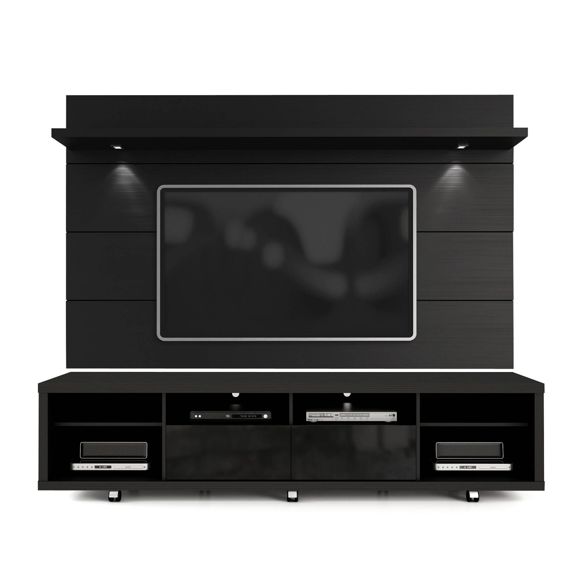 Favorite Manhattan Comfort Cabrini 2.2 Black Tv Stand And Floating Wall Panel With Regard To White And Black Tv Stands (Photo 14 of 20)