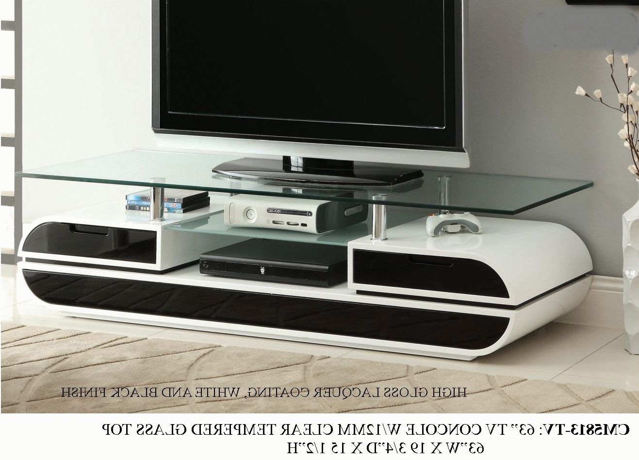 Favorite W5813 63" Tv Stand White And Black Lacquer Finish Intended For White And Black Tv Stands (Photo 1 of 20)