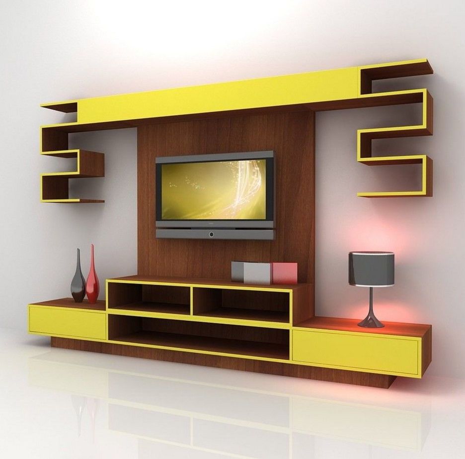 Furniture. Contemporary Yellow Mixed Brown Wooden Tv Stand Cabinet Regarding Most Up To Date Wooden Tv Stands And Cabinets (Photo 15 of 20)