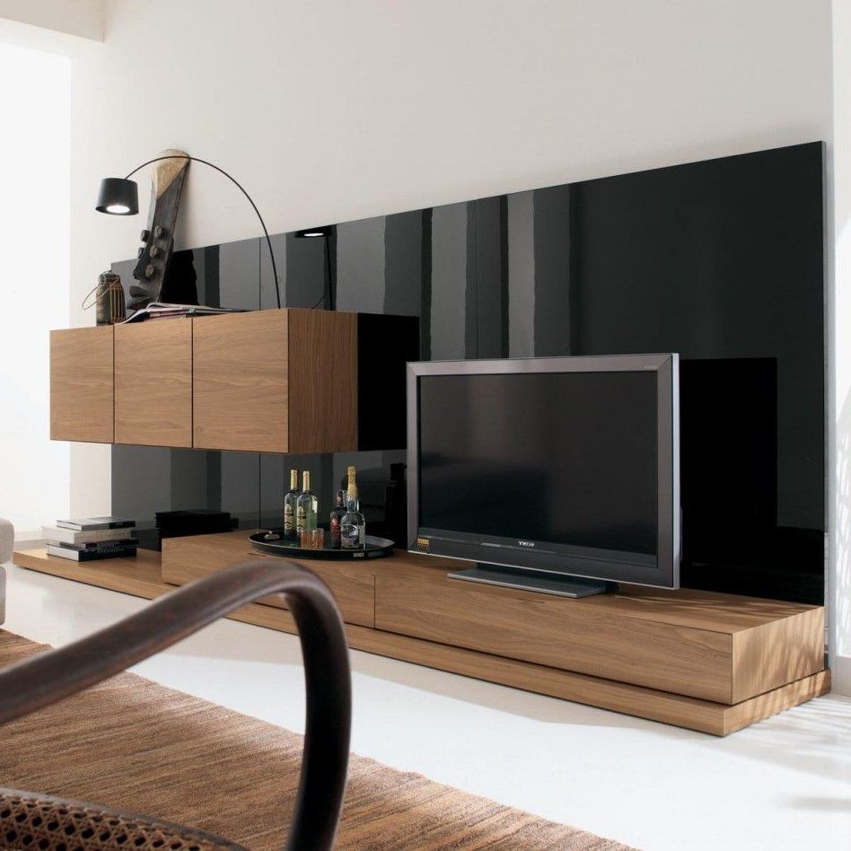 Furniture. Modern Italian Style Living Room Wall Tv Unit In Walnut With Regard To Most Current On The Wall Tv Units (Photo 15 of 20)