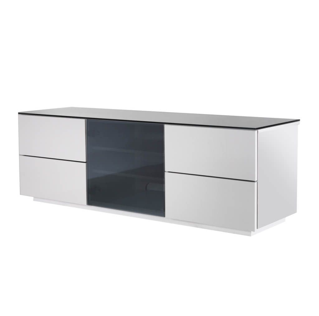 Furniture: Simple White Glass Tv Stand Featuring 4 Door Cabinets And Intended For Preferred Small White Tv Stands (View 9 of 20)