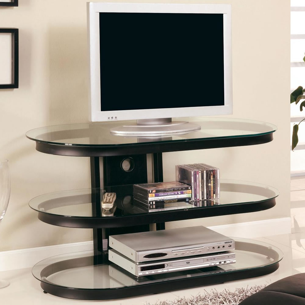 Glass Shelf Tv Stand Floating 4 Black Kross 3 Promounts Stand/mount With Fashionable Floating Glass Tv Stands (Photo 8 of 20)