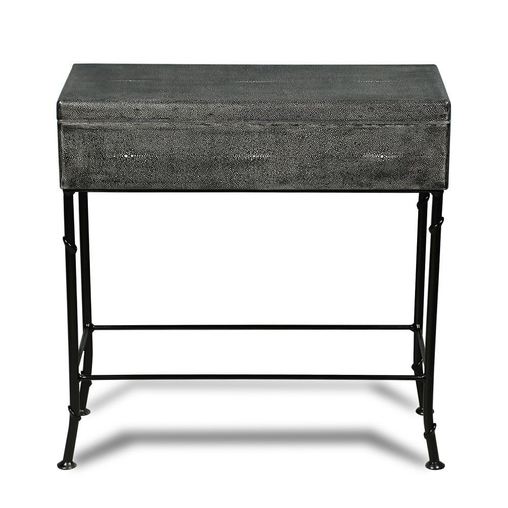 Grey Shagreen Media Console Tables With Regard To Favorite Grey Shagreen Box On Stand – Iron – Leather (View 2 of 20)