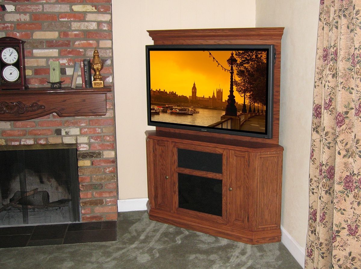 Hand Crafted Custom Corner Oak Tv Stand Entertainment Center Within Trendy Modern Lcd Tv Cases (Photo 6 of 20)