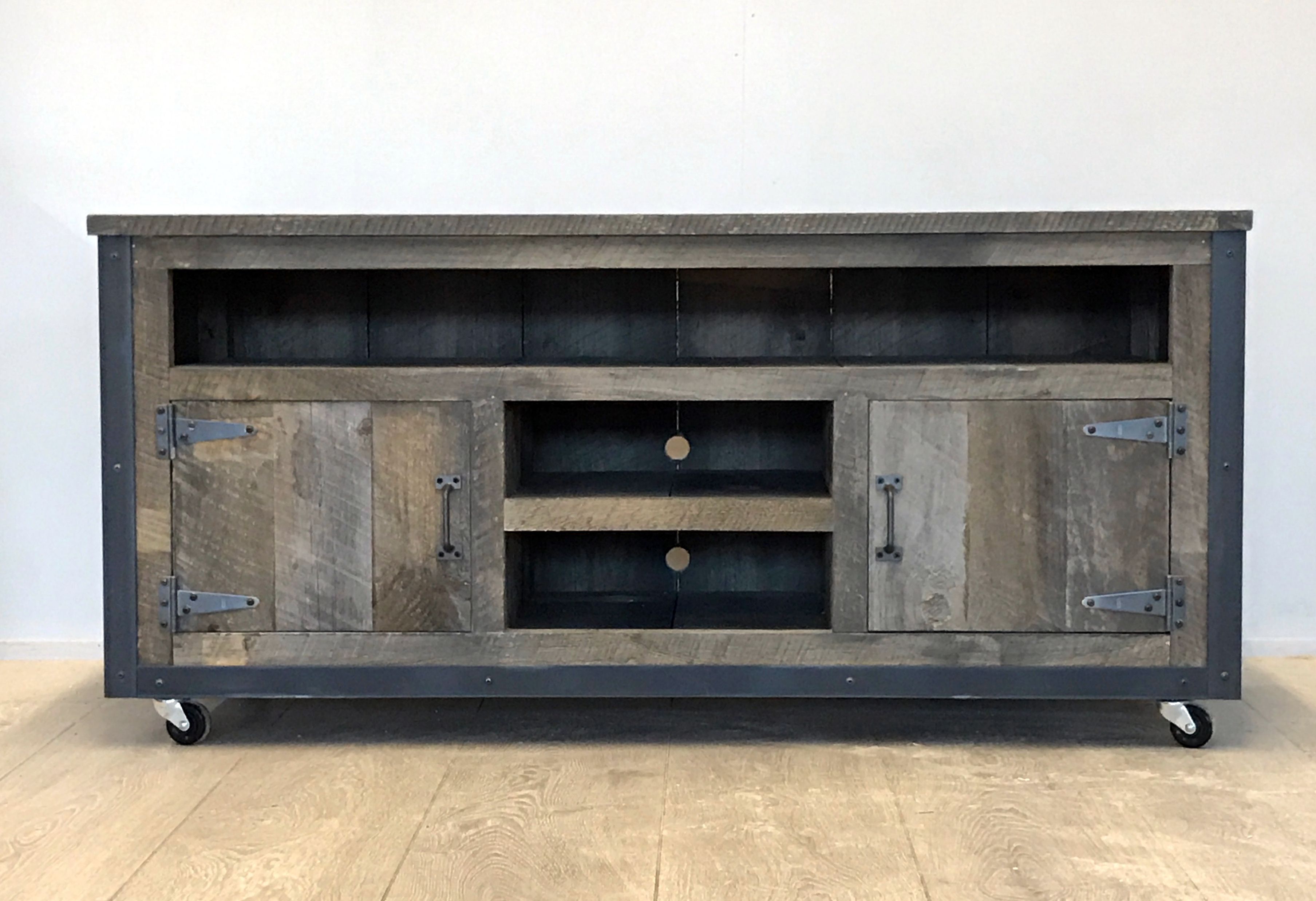 Hand Made Rustic Industrial Weathered Barn Board Entertainment With Regard To Trendy Rustic Tv Cabinets (View 10 of 20)