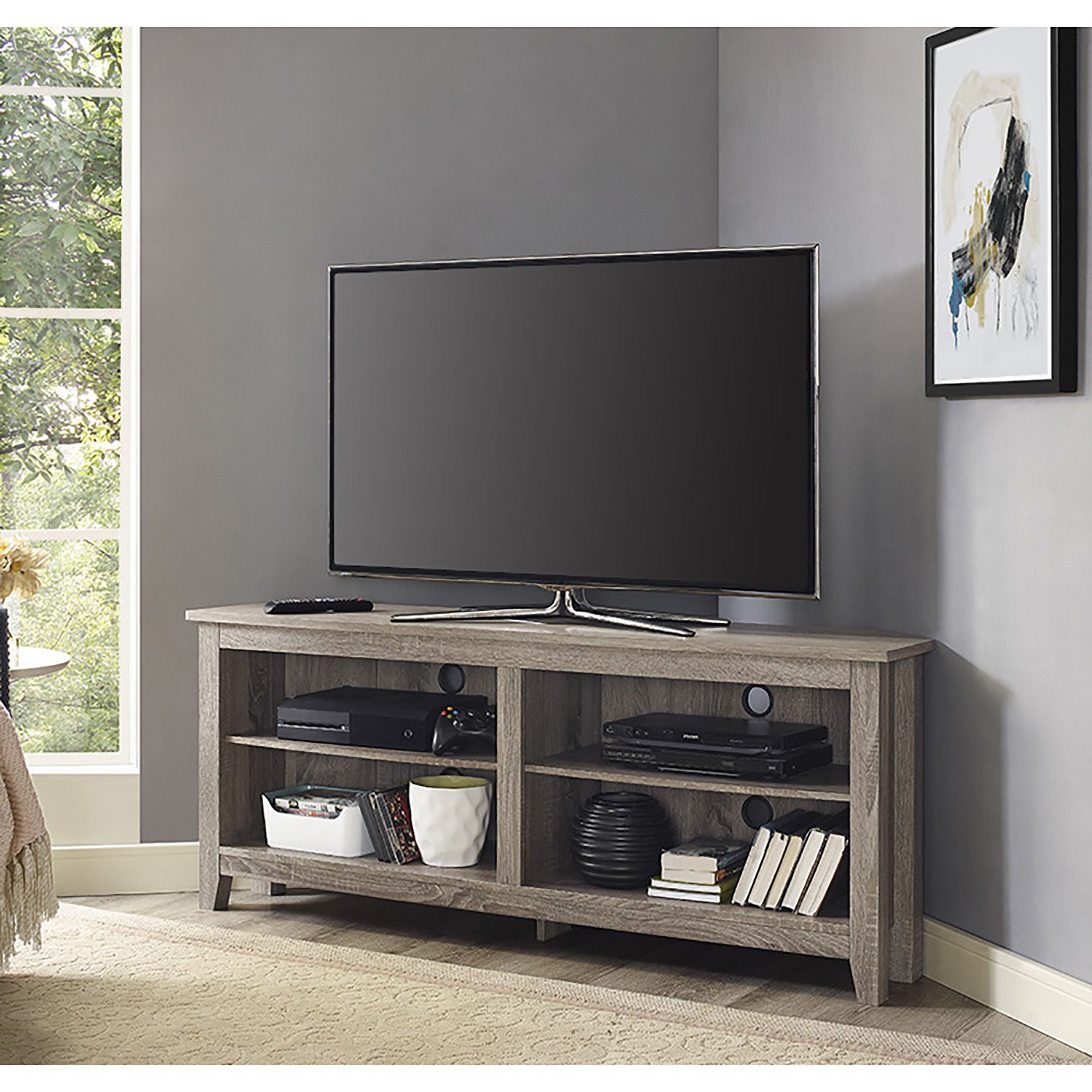Havenside Home Jacksonville 58 Inch Driftwood (brown) Corner Tv Within Most Popular Small Corner Tv Stands (View 11 of 20)