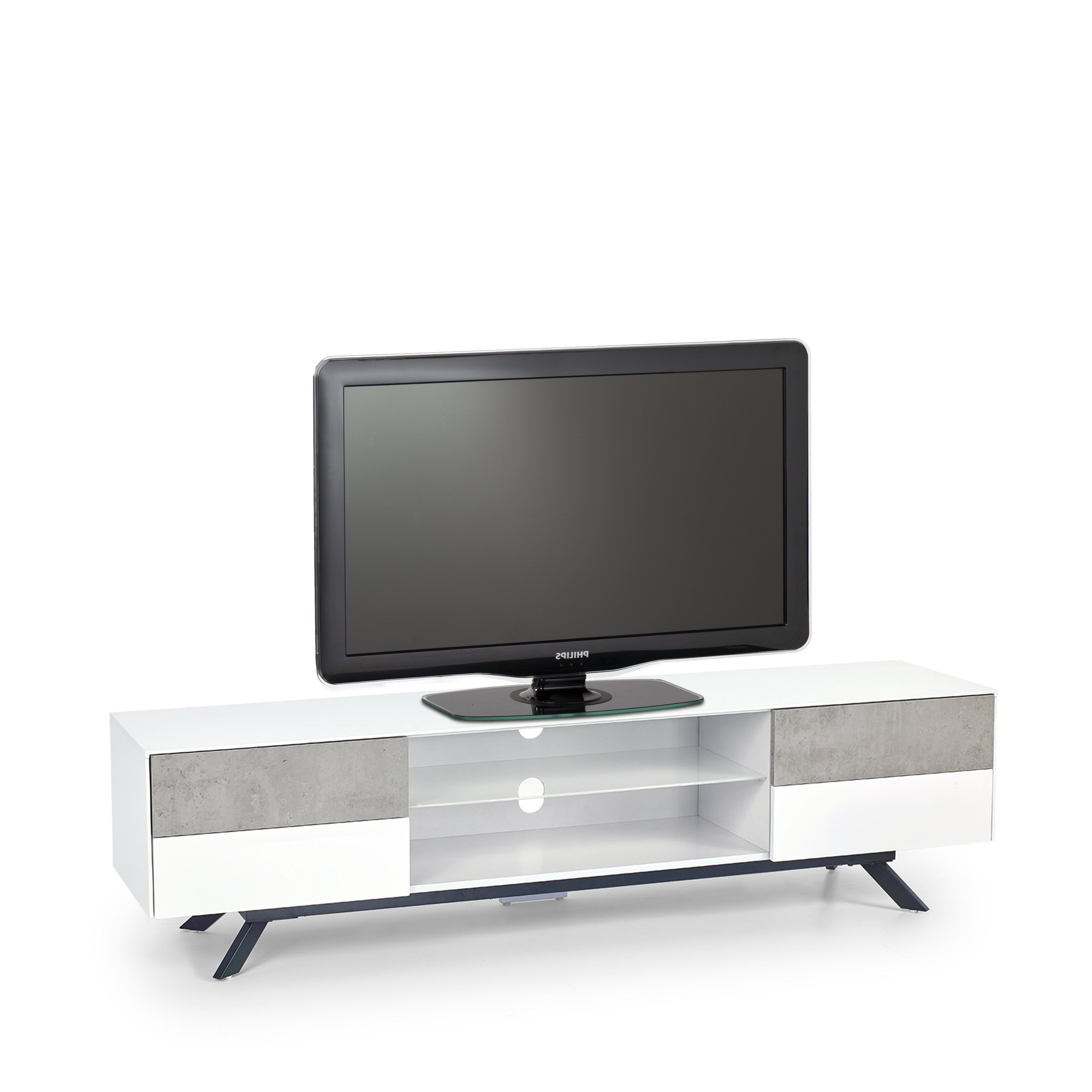 High Gloss White Tv Stands In Popular New Era High Gloss White With Concrete Effect Tv Stand 180cm (View 18 of 20)