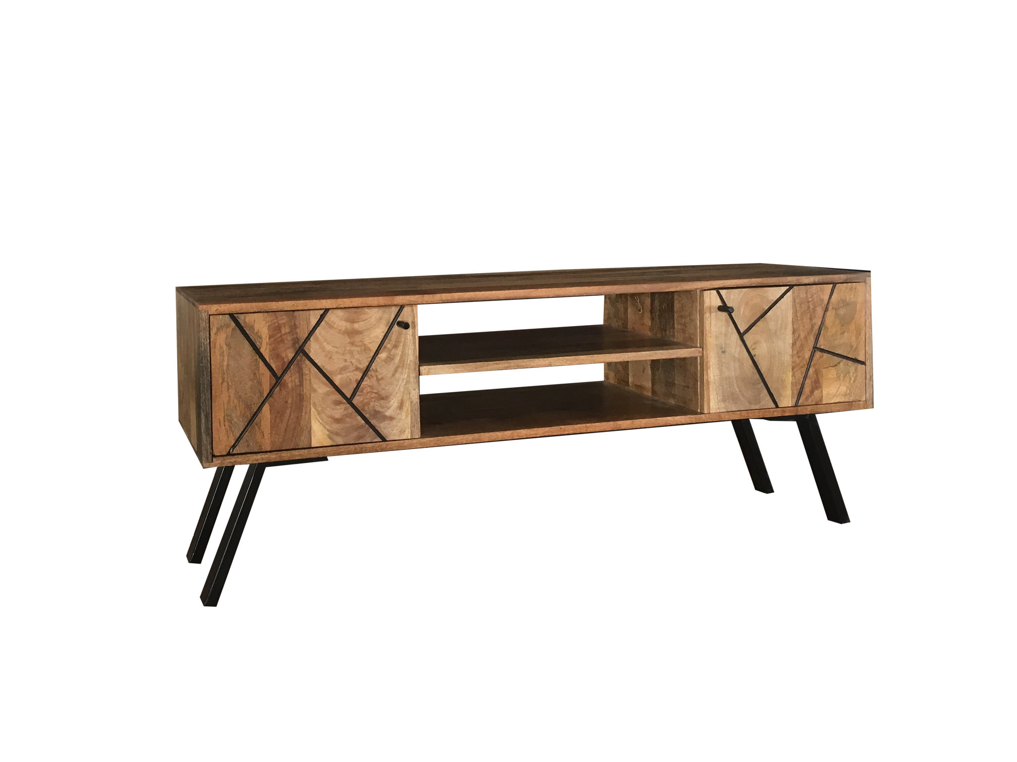 Industrial Metal Tv Stands With Newest Pyramid Range 2 Door Tv Stand With Angled Paneling And Metal Legs (View 16 of 20)