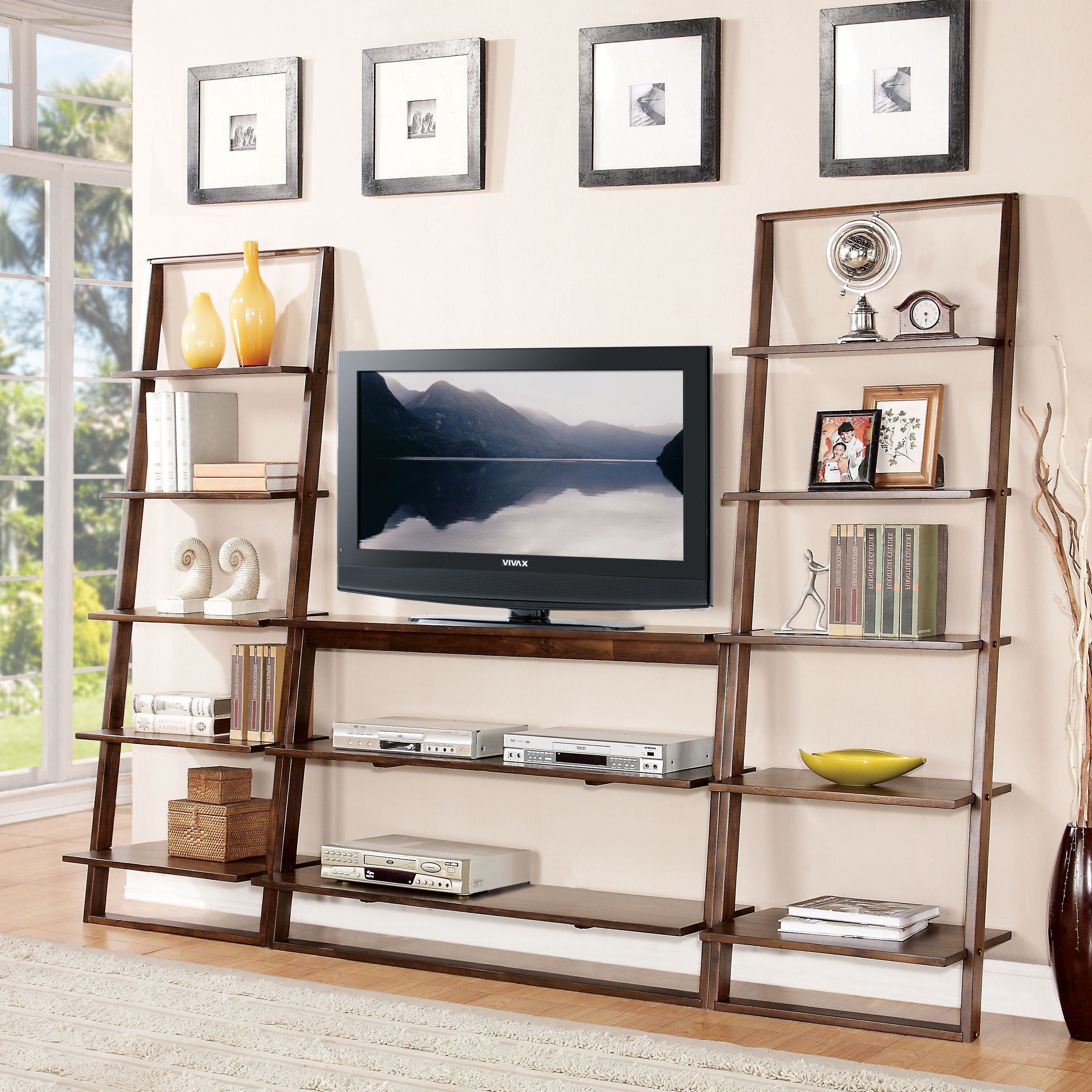 Inspiring Space Saving Ideas Using Leaning Bookcase: Amazing Leaning For Well Known Bookshelf And Tv Stands (View 5 of 20)