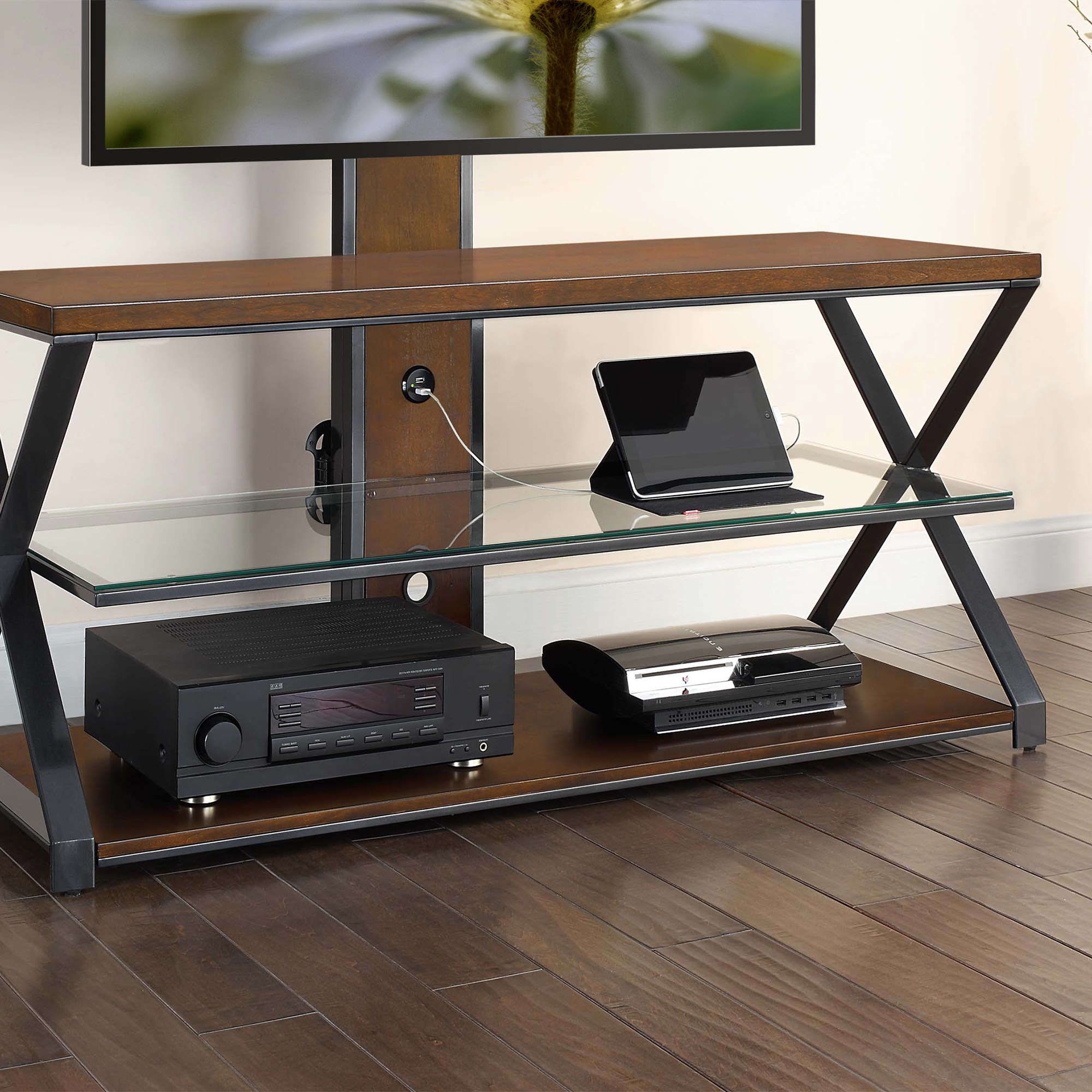 Jaxon 3 In 1 Cognac Tv Stand For Tvs Up To 70" – Walmart Within Trendy Jaxon 71 Inch Tv Stands (Photo 10 of 20)