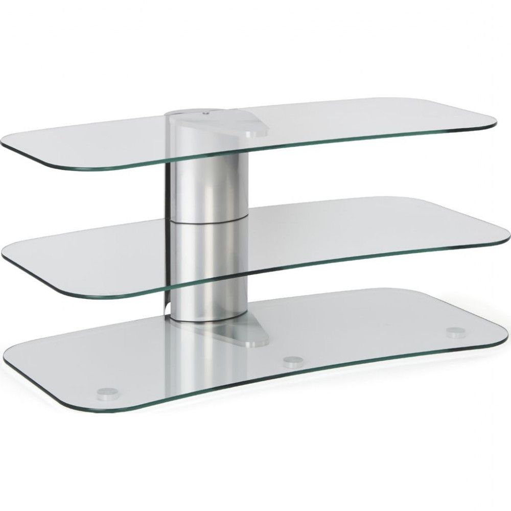 Latest Silver Corner Tv Stands Within Medium Clear Glass 3 Shelf Long Television Stand Unit (View 11 of 20)
