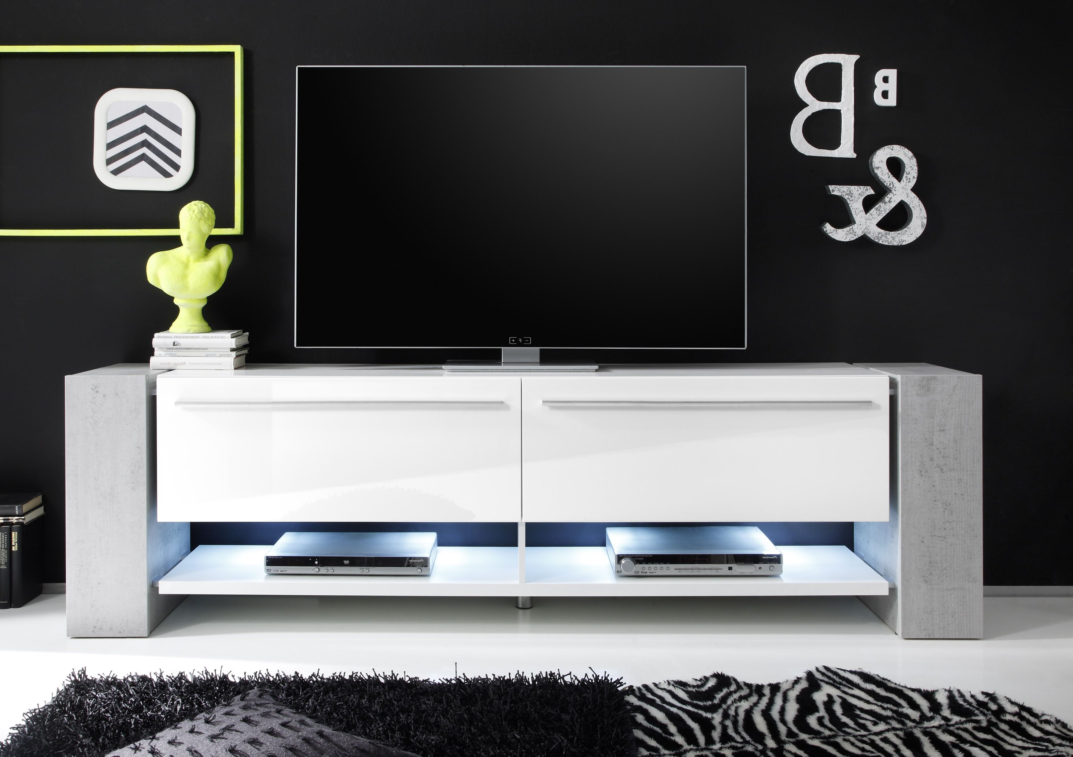 Latest Time Ii – Large White Tv Stand With Stone Imitation Legs – Tv Stands In Large White Tv Stands (View 11 of 20)