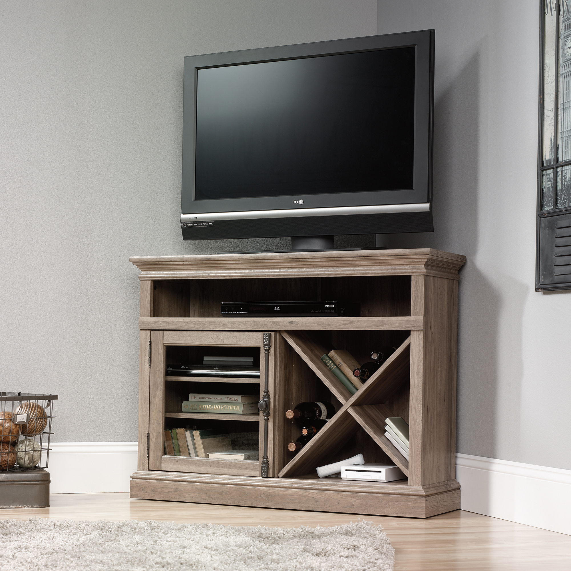 Latest Unique Corner Tv Stands For Tv Stands Costco Gray Tone Stand Cabinet With Doors Grey Corner (Photo 9 of 20)