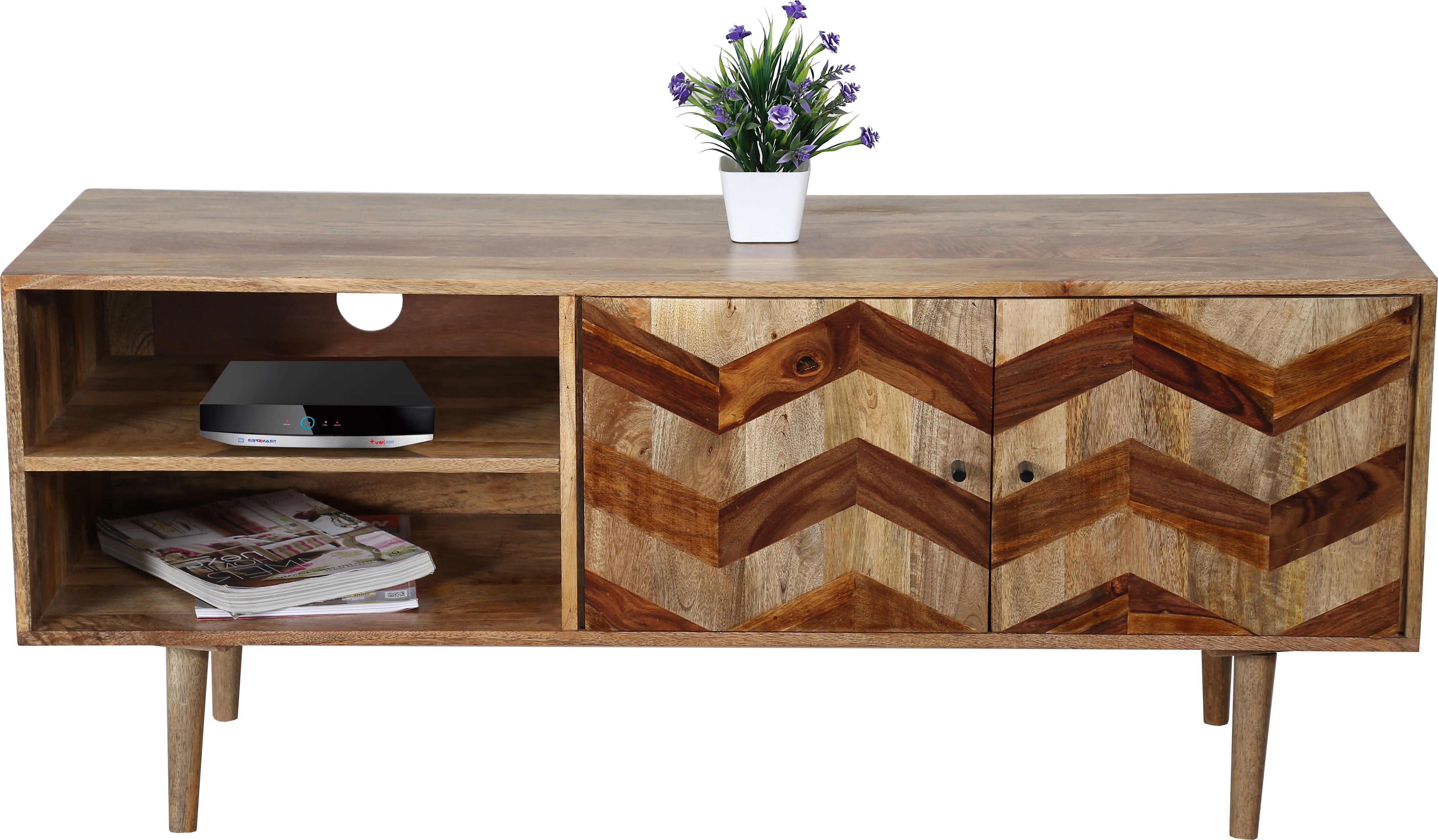 Mango Tv Units Throughout Newest Zigzag Themed Tv Cabinet In Light Mango Wood With Wooden Legs (View 3 of 20)