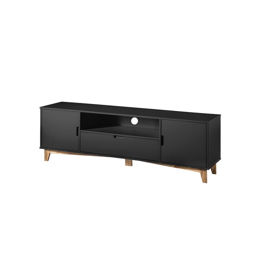 Manhattan Comfort Glenmore 62.99 In. Dark Grey And Natural Wood Tv For Best And Newest Dark Wood Tv Stands (Photo 15 of 20)