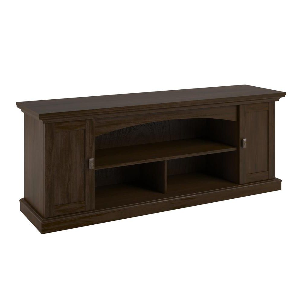 Maywood Brown Oak 60 In. Tv Stand Hd12407 – The Home Depot With Regard To Fashionable Oak Tv Stands (Photo 20 of 20)