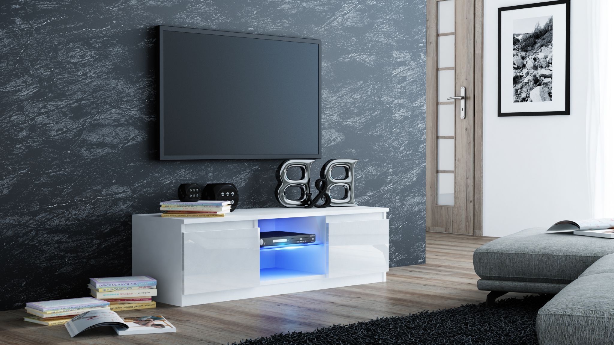 Milano Designer High Gloss Led Tv Stand Cabinet Black, White (View 20 of 20)