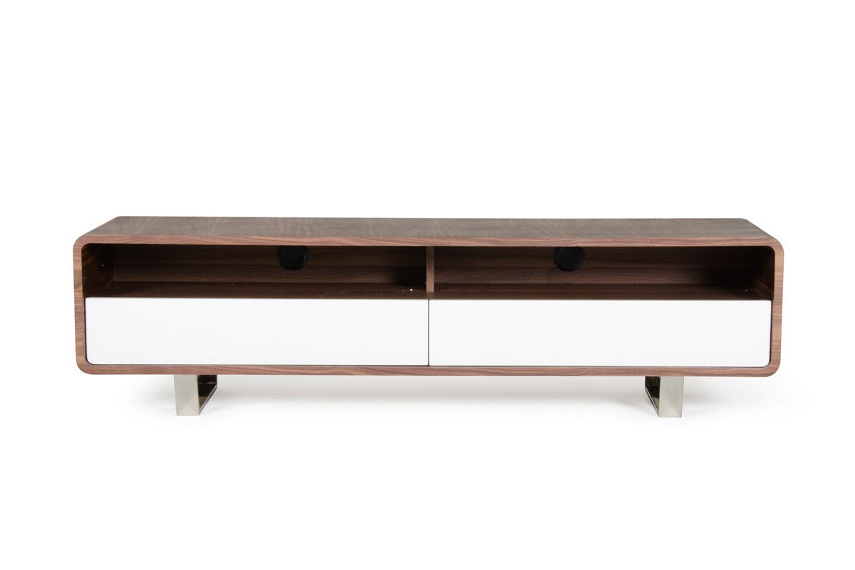 Modrest Avis Modern Walnut & White Tv Stand With Widely Used Modern Walnut Tv Stands (View 13 of 20)