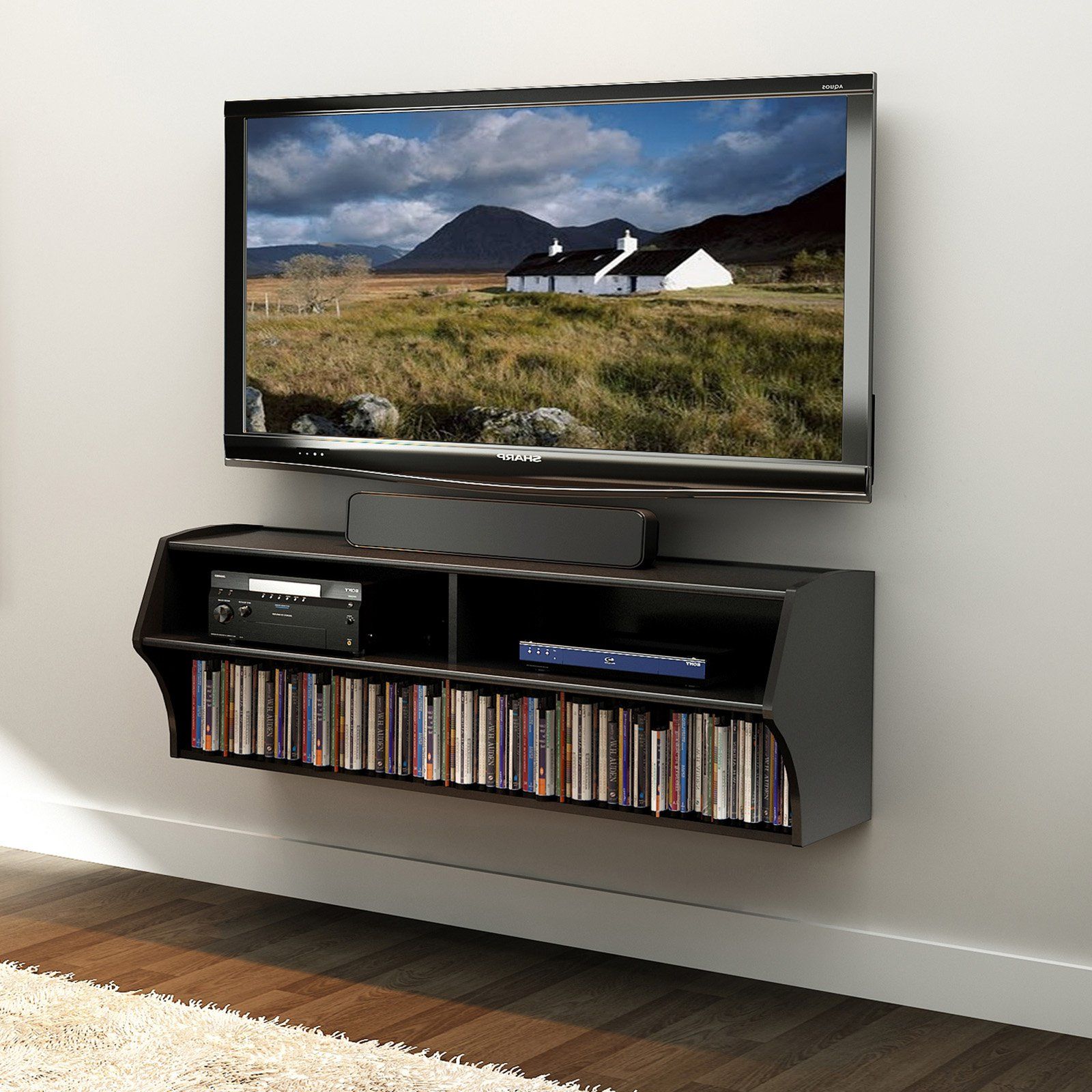 Most Current White Wall Mounted Tv Stands Within Furniture: Prepac White Altus Wall Mounted Tv Console Audio/video (Photo 19 of 20)