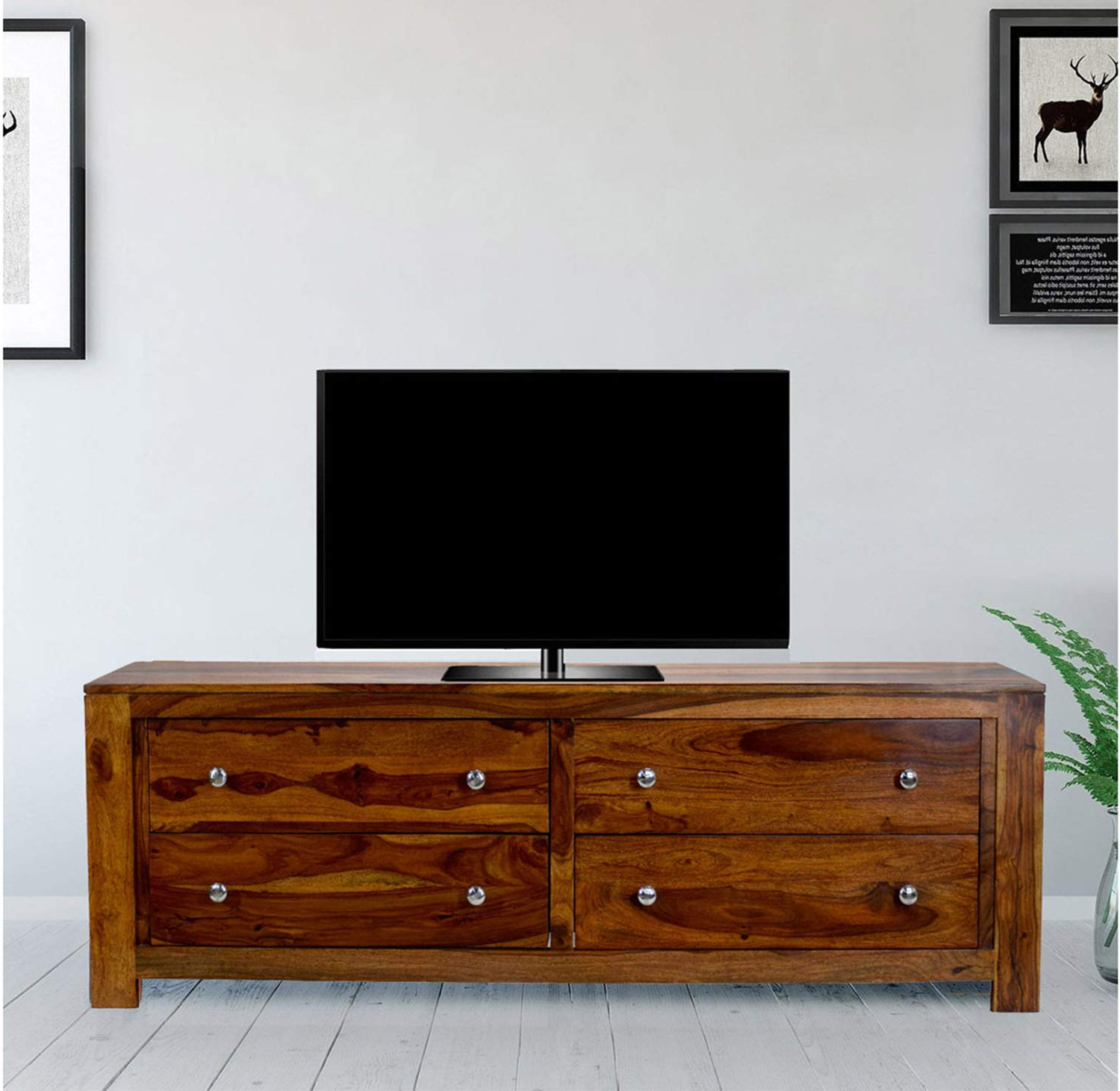 Most Popular Daintree Tv Stands With Regard To Daintree 4draw Tvc Nt Tv Unit Cabinet (lacquer Finish, Natural Teak (Photo 1 of 20)