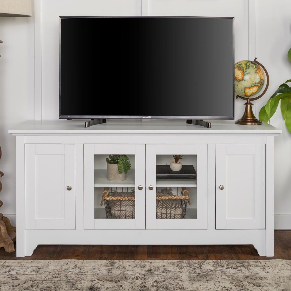Most Popular Walker Edison Furniture Company 52 In. White Wood Tv Media Stand With Regard To Cheap White Tv Stands (Photo 8 of 20)