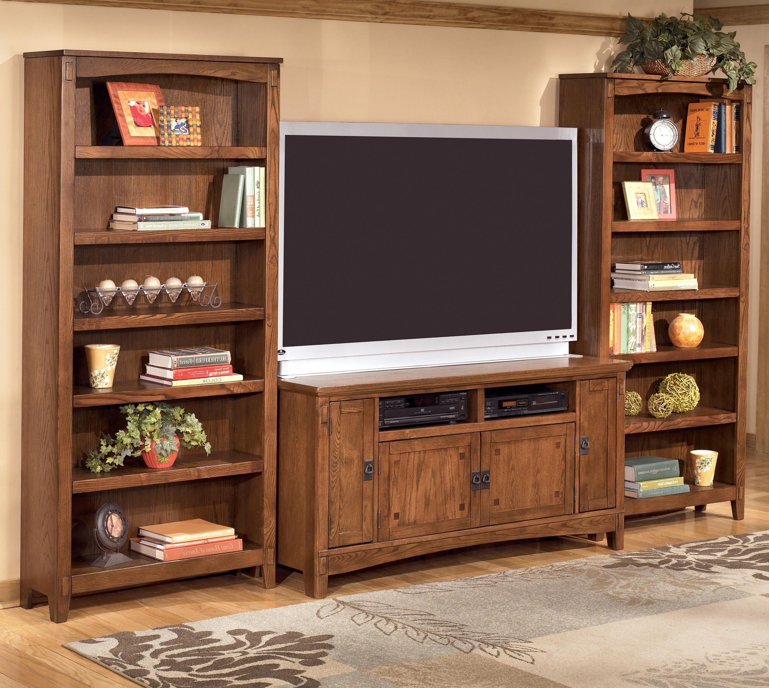 Most Recent Bookshelf And Tv Stands Throughout Ashley Furniture Cross Island 60 Inch Tv Stand & 2 Large Bookcases (Photo 4 of 20)