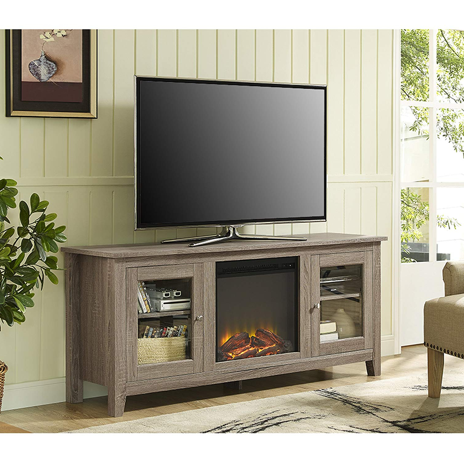 Most Recent Casey Umber 66 Inch Tv Stands In Amazon: We Furniture 58" Wood Fireplace Tv Stand Console (Photo 20 of 20)