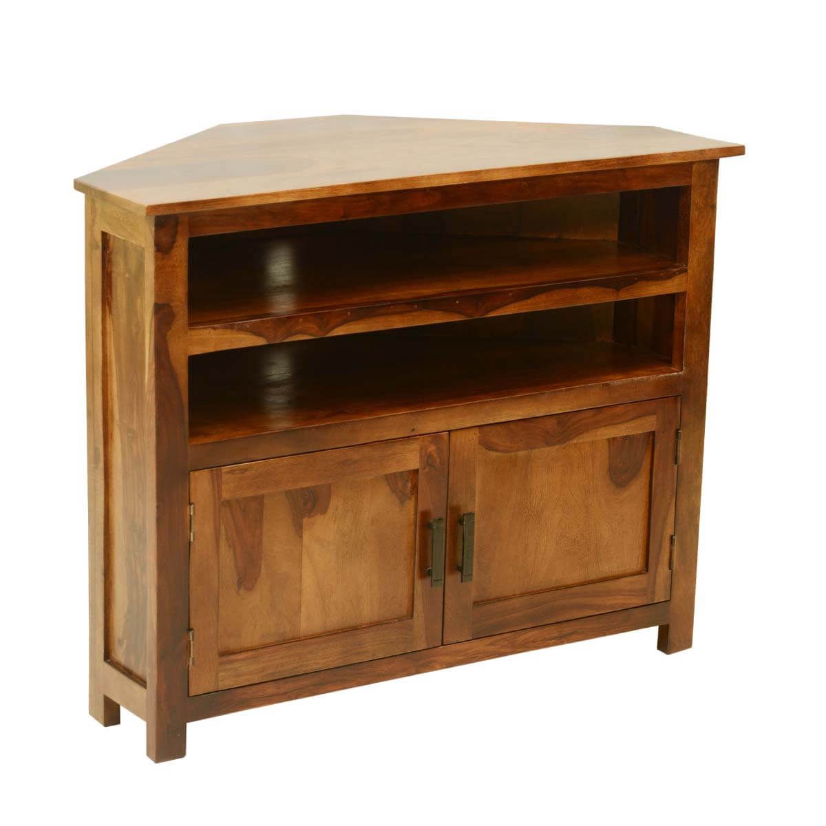 Most Recent Farmhouse Solid Wood Corner Tv Media Stand For Real Wood Corner Tv Stands (Photo 1 of 20)