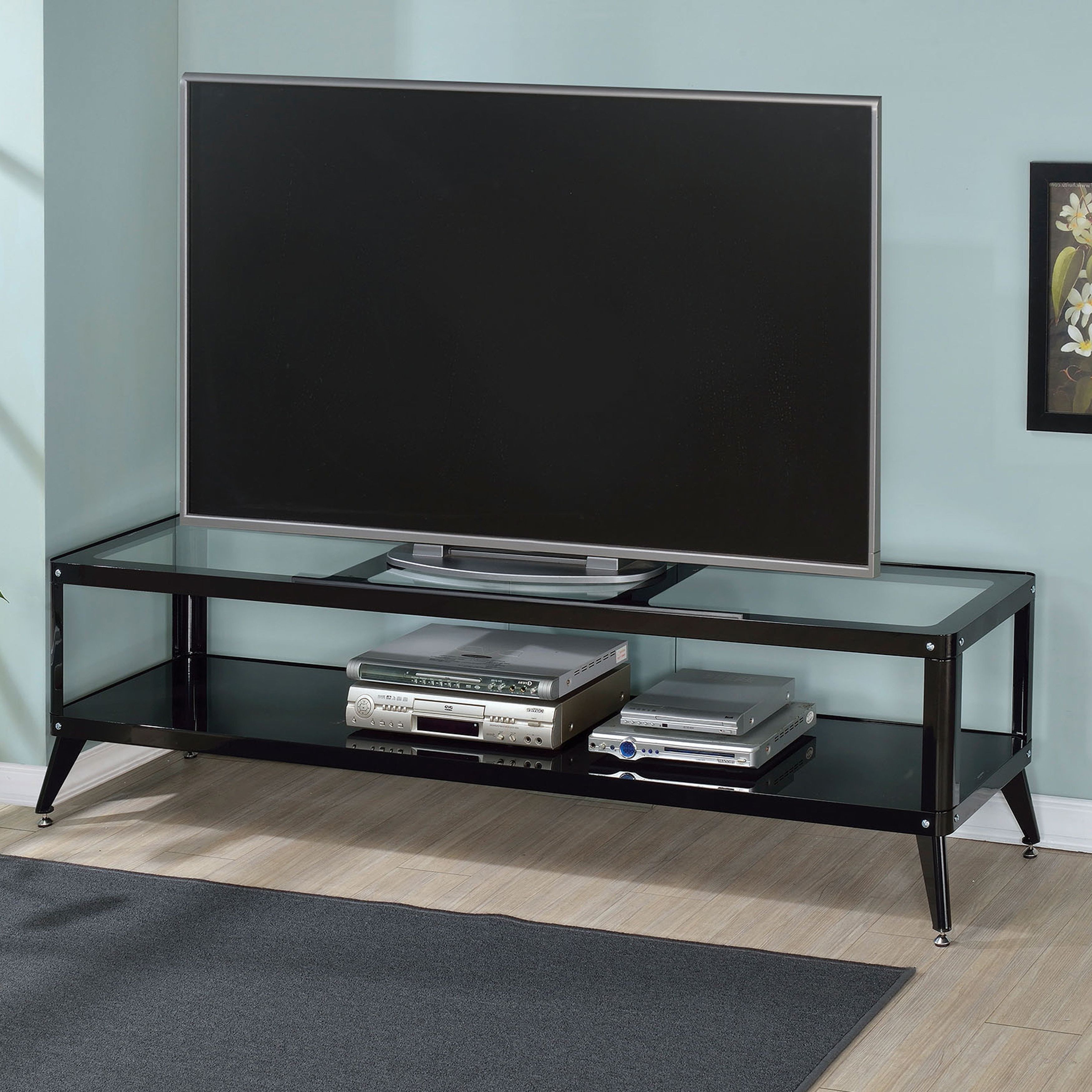 Most Recent Modern Glass Tv Stands Throughout Shop Furniture Of America Linden Modern Glass Top Tv Stand – On Sale (Photo 1 of 20)