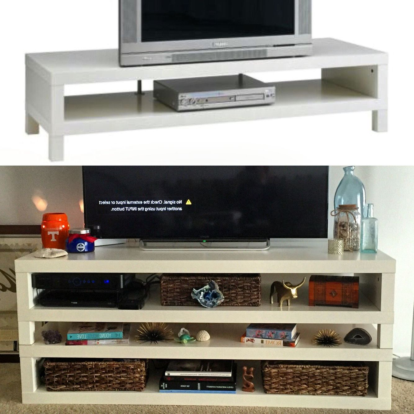 Most Recently Released Oak & Brass Stacking Media Console Tables In Hackingstacking. Ikea Lack Tv Unit Hack For A Higher Profile Tv (Photo 16 of 20)