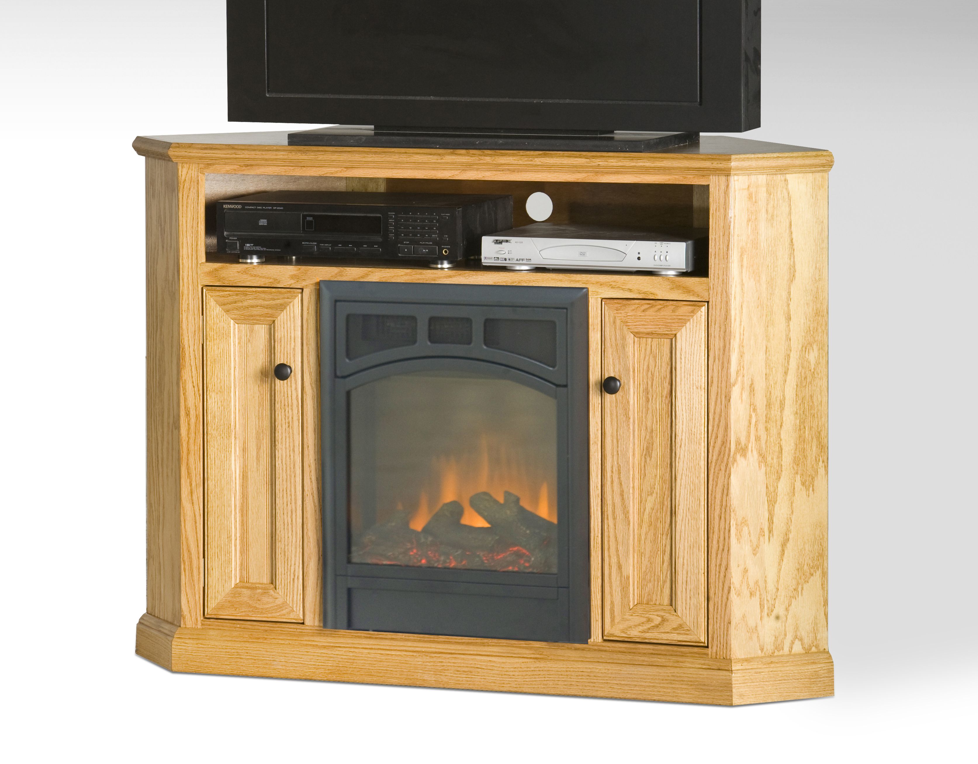 Most Recently Released Oak Corner Tv Stand Cabinet With Fireplace And Two Single Doors Of With Regard To Skinny Tv Stands (View 17 of 20)