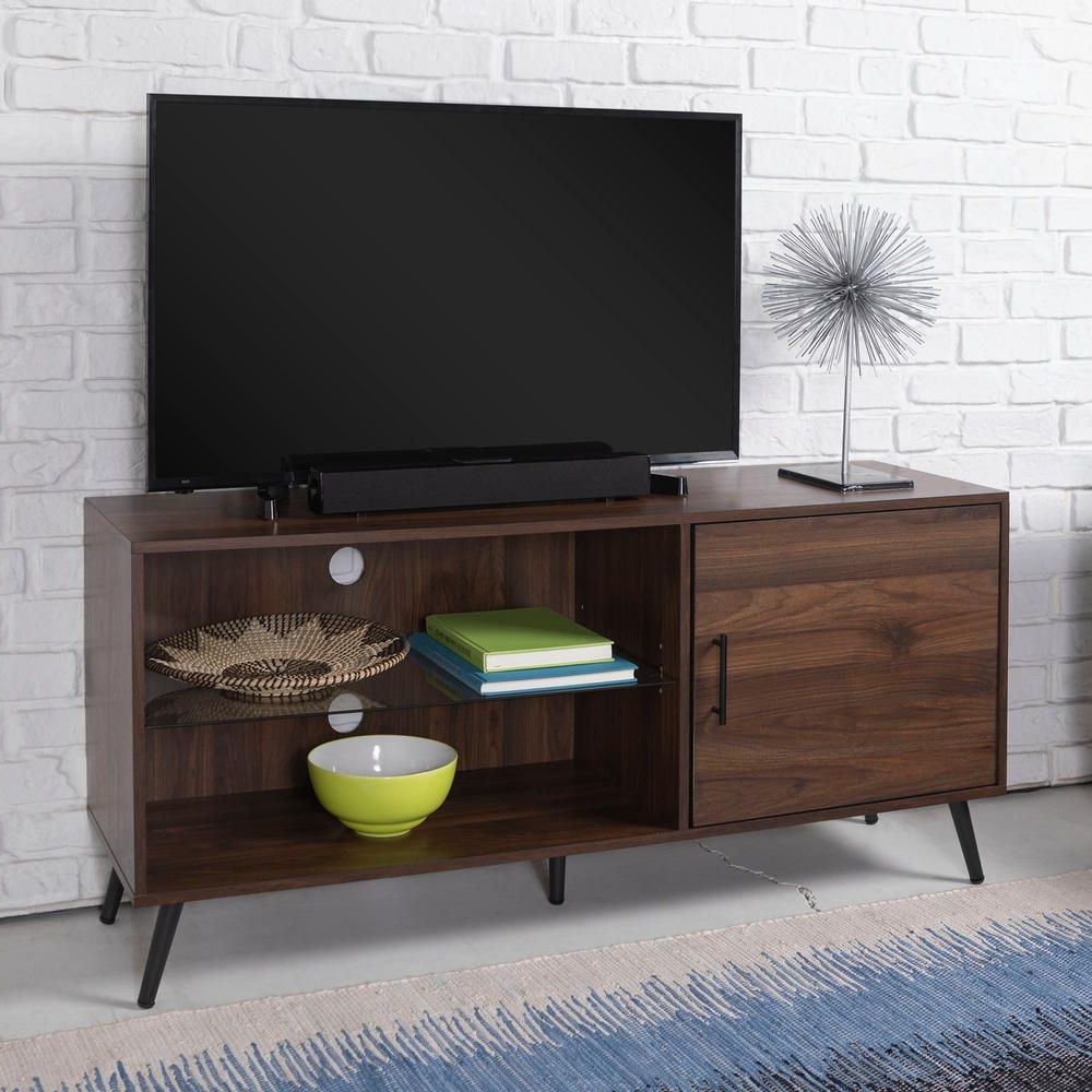 Most Up To Date 52 In. Dark Walnut Tv Stand With Black Legs Hd52norgsdw – The Home Depot Inside Dark Walnut Tv Stands (Photo 5 of 20)