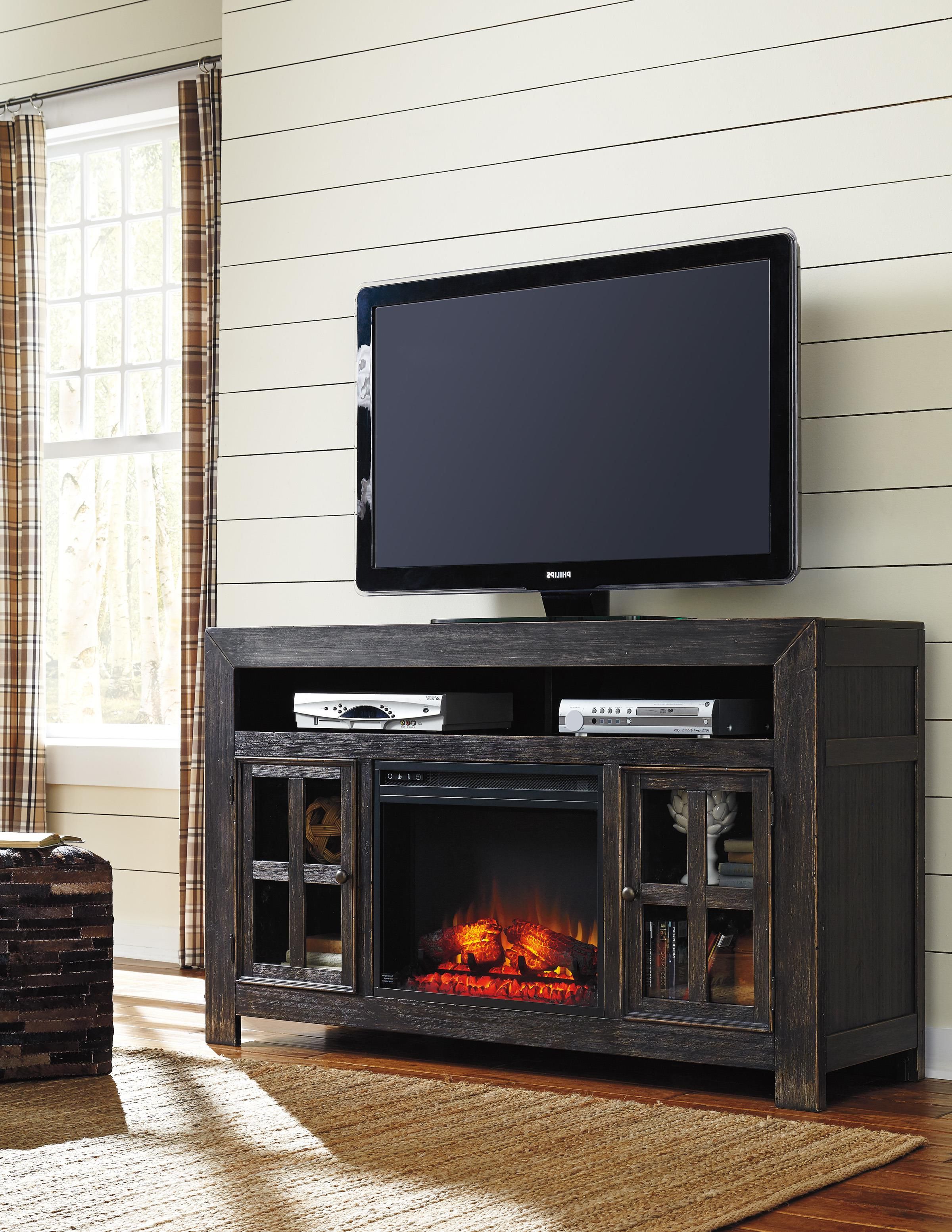 Most Up To Date Distressed Black Large Tv Stand With Electric Fireplace Unit Regarding Tv Stands 38 Inches Wide (View 12 of 20)