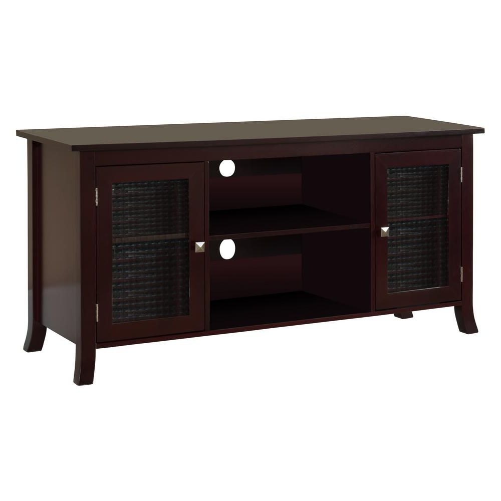 Most Up To Date Kings Brand Furniture Dark Cherry Tv Stand With Glass Doors 48 In Inside Dark Wood Tv Stands (Photo 4 of 20)