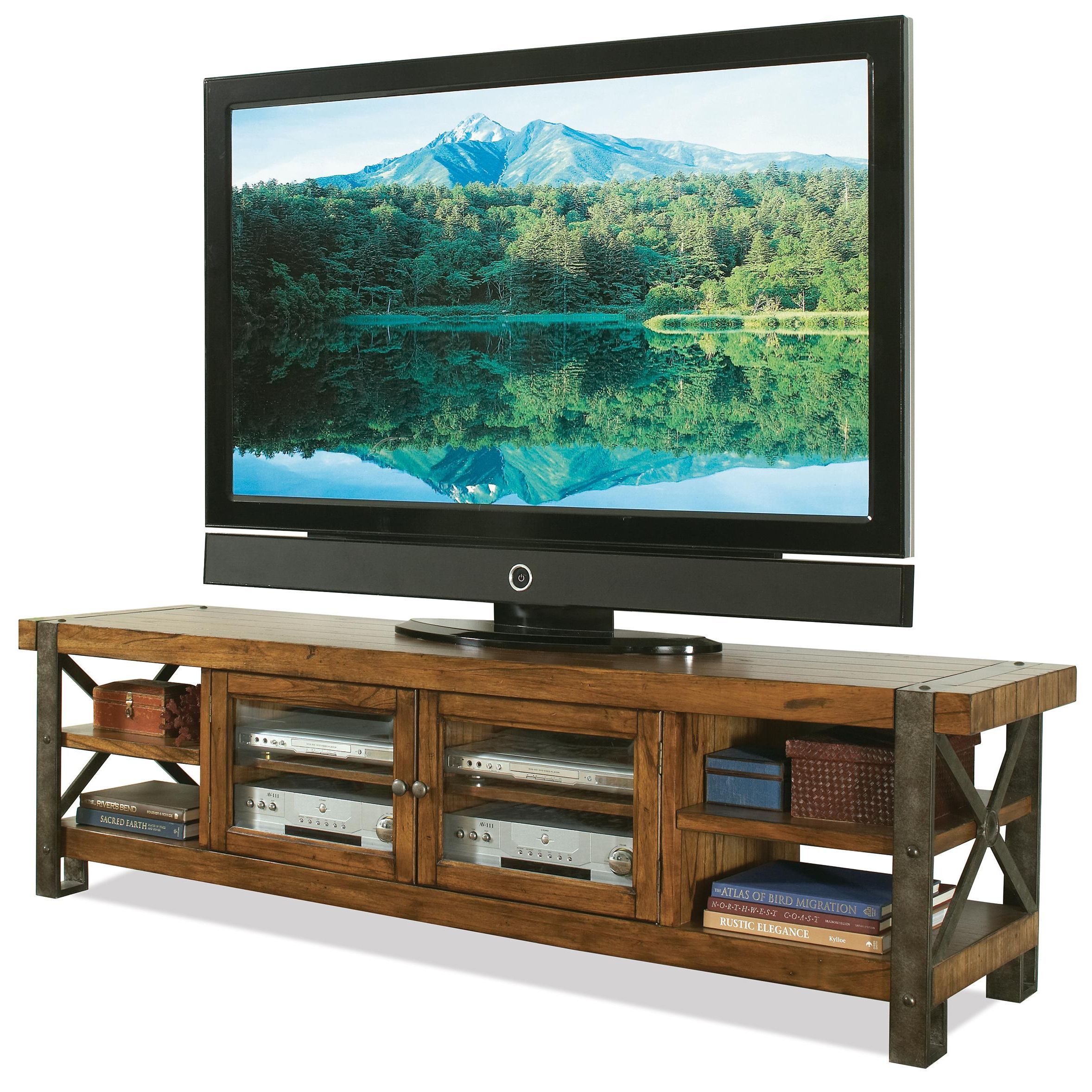 Most Up To Date Riverside Furniture Sierra 3442 Rustic 80 In Tv Console W/ Glass With Regard To Rustic Furniture Tv Stands (Photo 1 of 20)